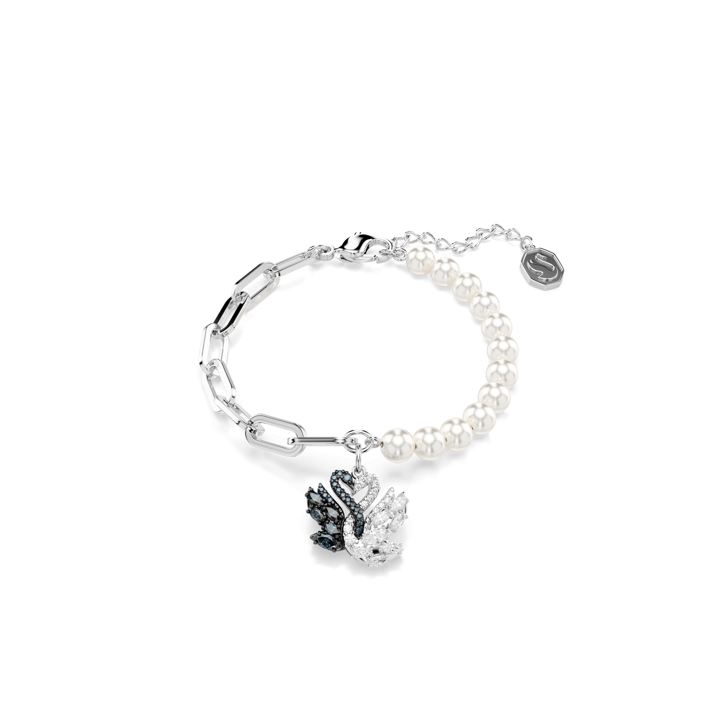 Swan bracelet, Crystal pearl, Swan, Black, Mixed metal finish 5705720