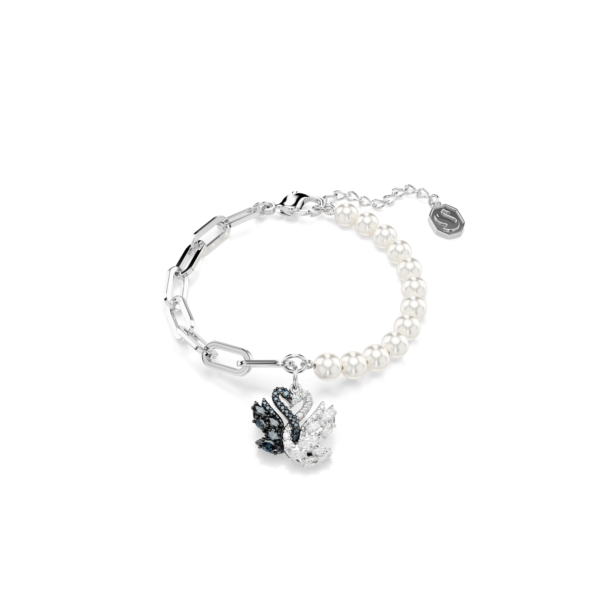 Swan bracelet, Crystal pearl, Swan, Black, Mixed metal finish 5705720