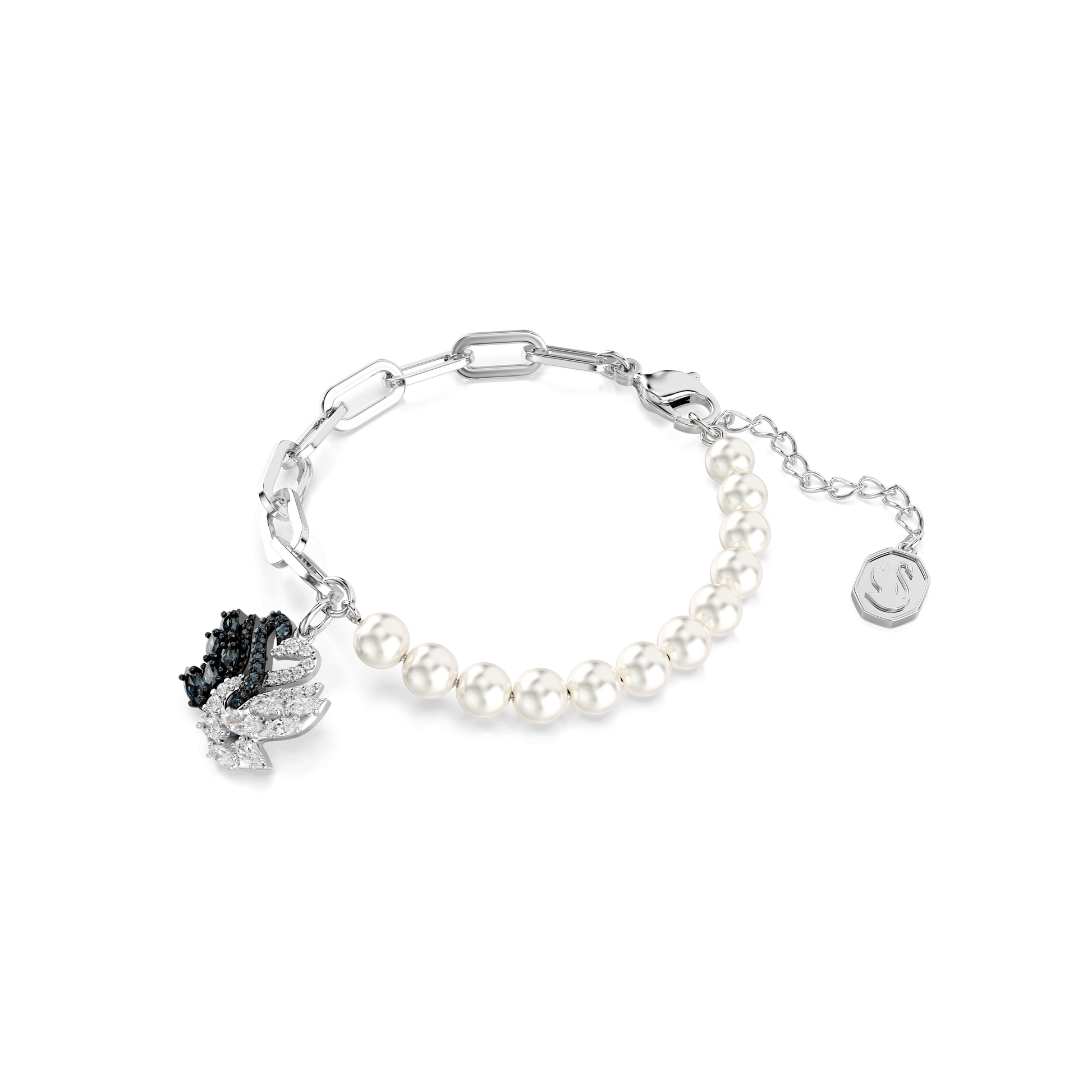 Swan bracelet, Crystal pearl, Swan, Black, Mixed metal finish 5705720
