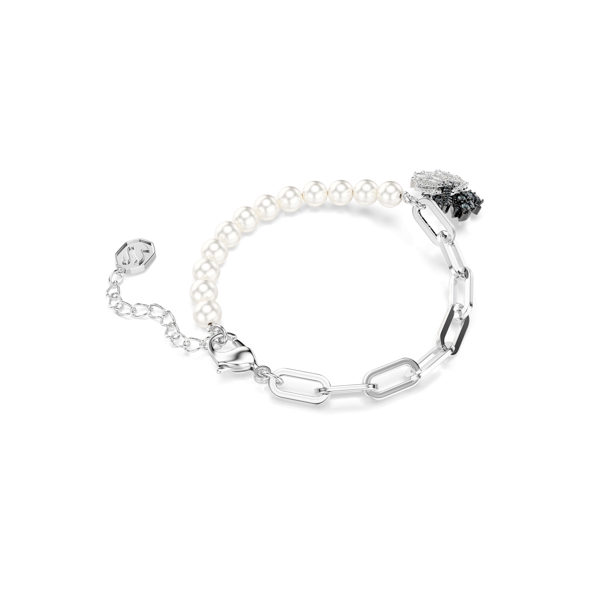 Swan bracelet, Crystal pearl, Swan, Black, Mixed metal finish 5705720