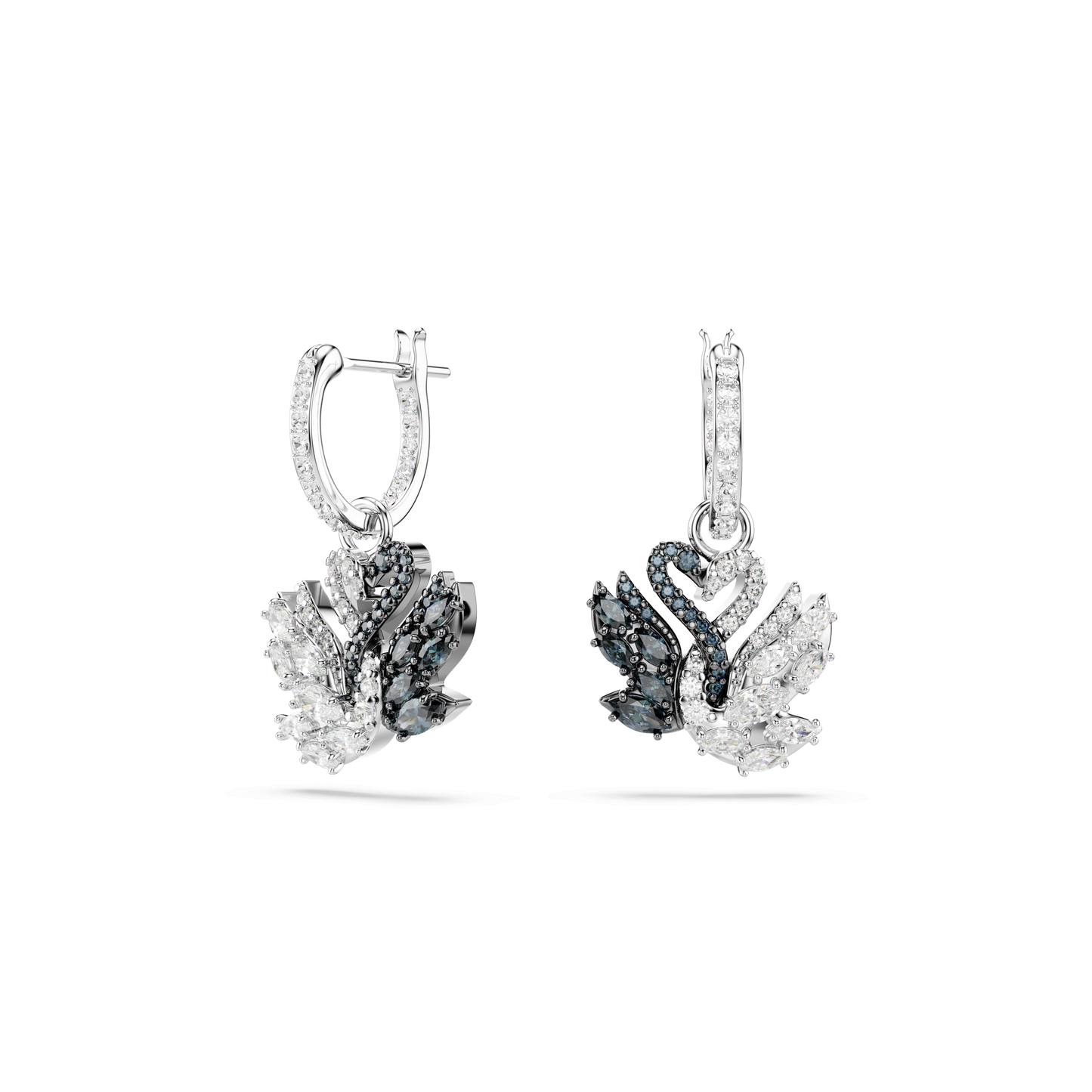 Swan drop earrings, Swan, Black, Mixed metal finish 5705728