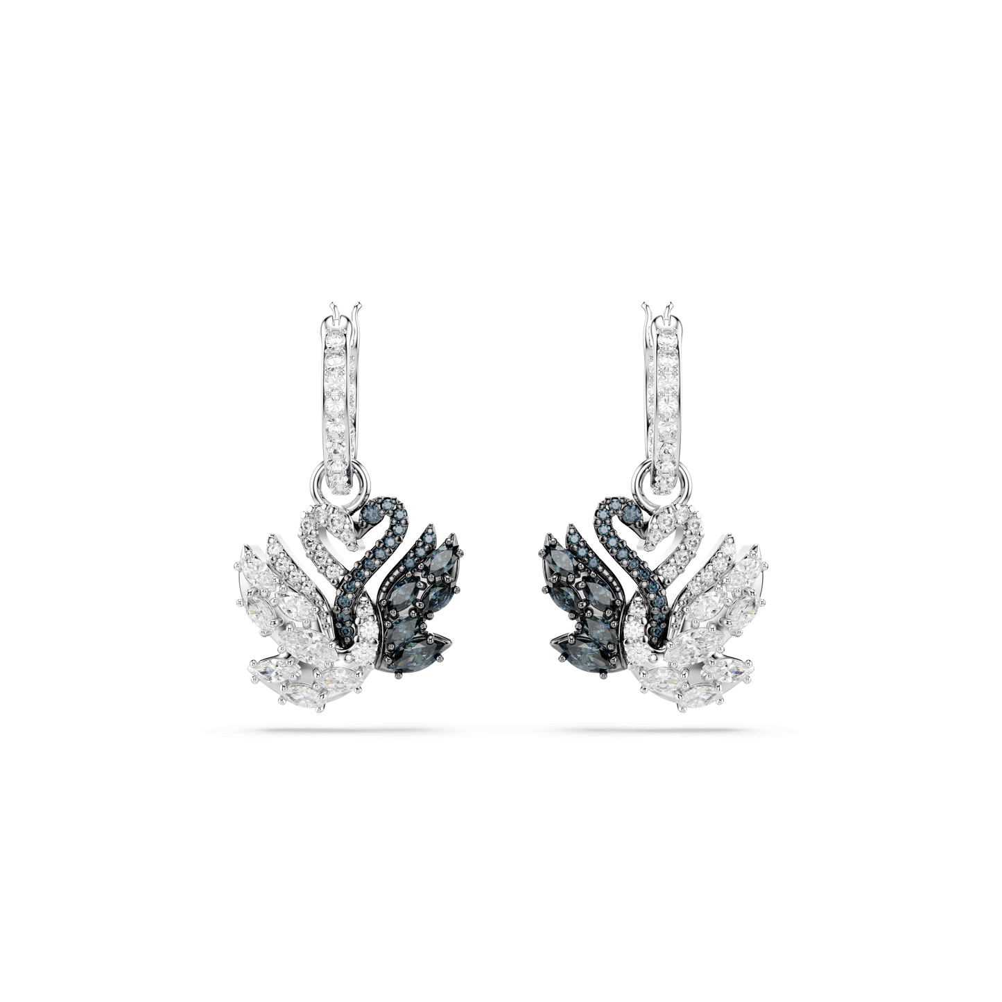Swan drop earrings, Swan, Black, Mixed metal finish 5705728