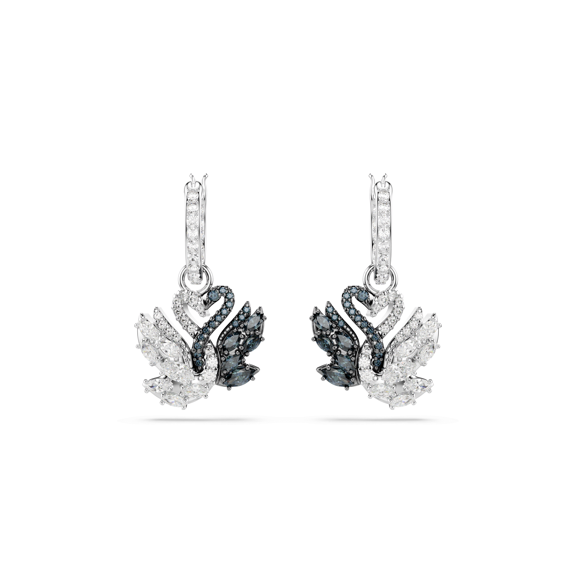 Swan drop earrings, Swan, Black, Mixed metal finish 5705728