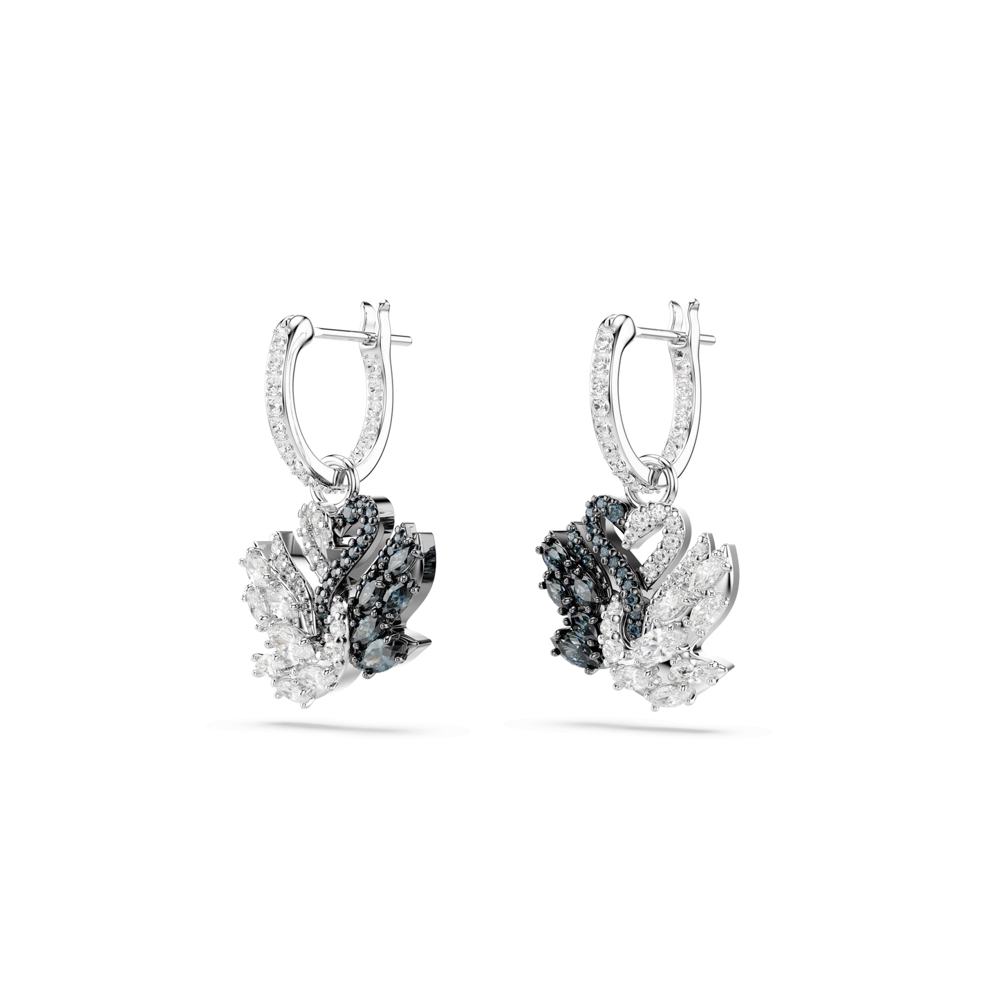Swan drop earrings, Swan, Black, Mixed metal finish 5705728