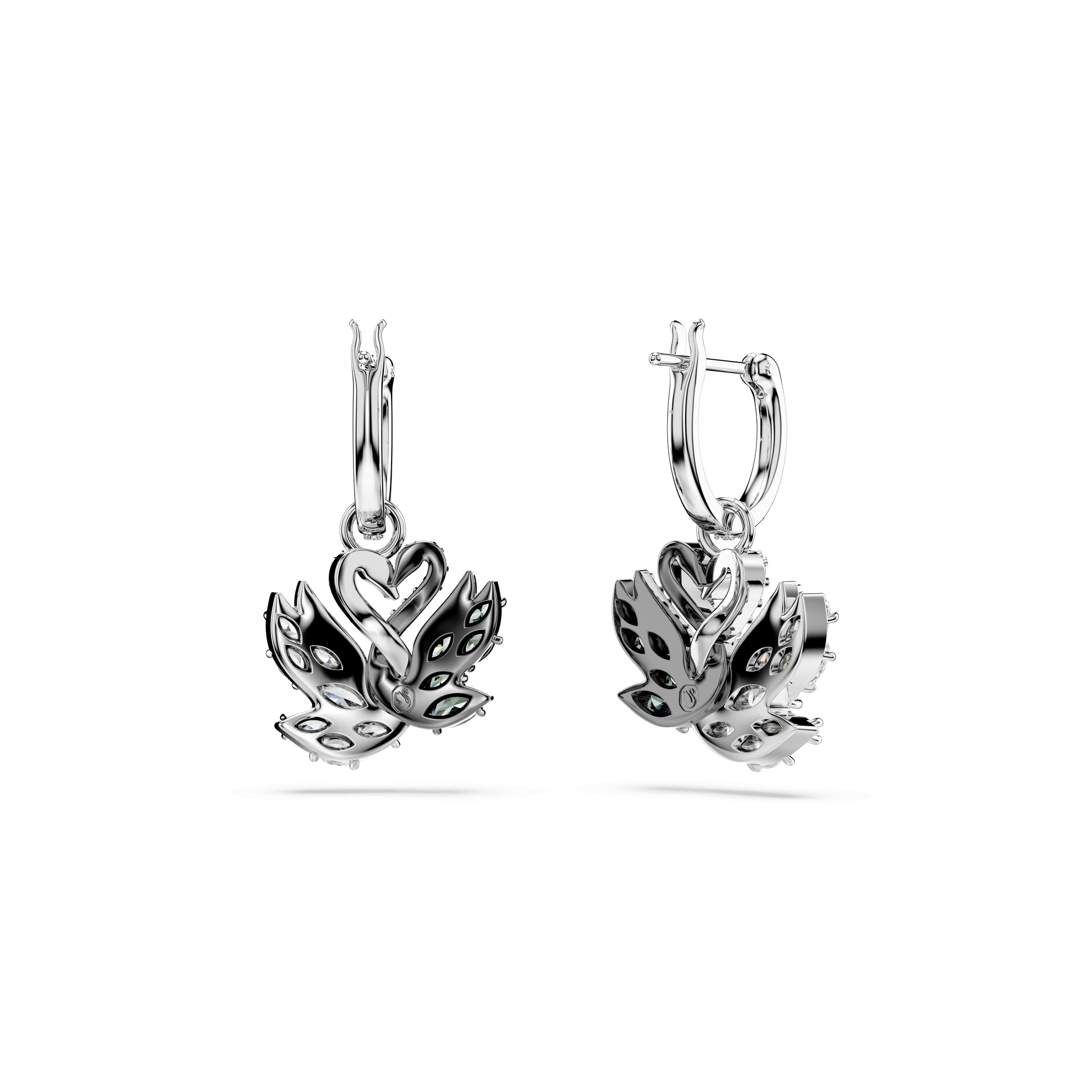 Swan drop earrings, Swan, Black, Mixed metal finish 5705728