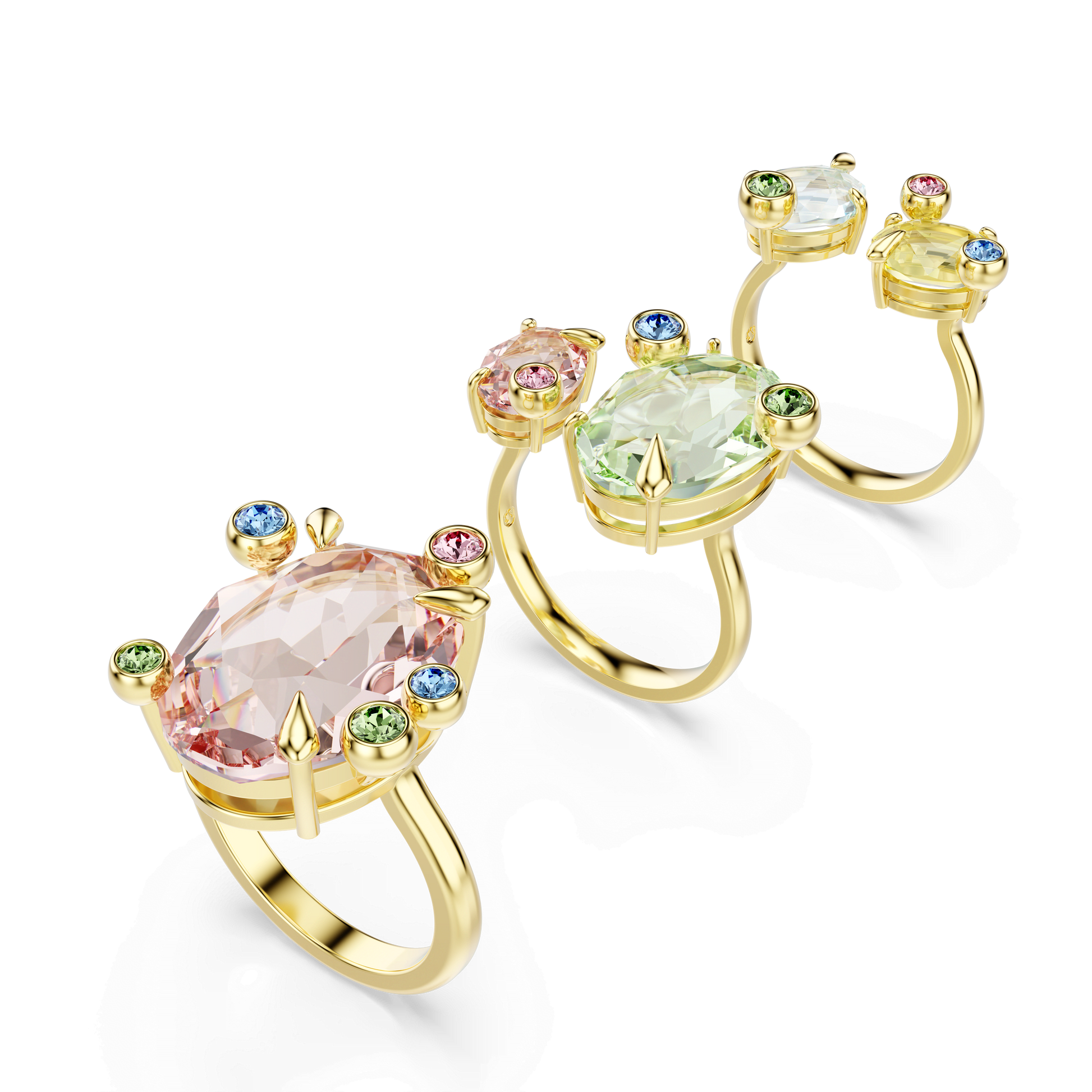 Gema ring, Set (3), Mixed cuts, Multicolored, Gold-tone plated 5705815