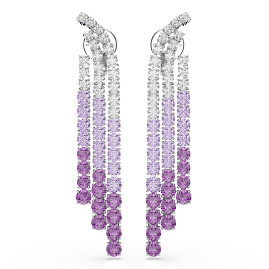 Swarovski Matrix clip earrings, Color gradient, Round cuts, Purple, Rhodium plated
