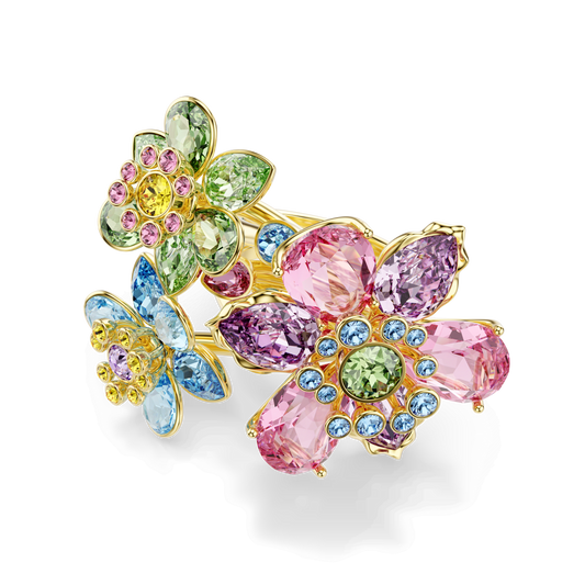 Idyllia ring, Mixed cuts, Flower, Multicolored, Gold-tone plated 5709027