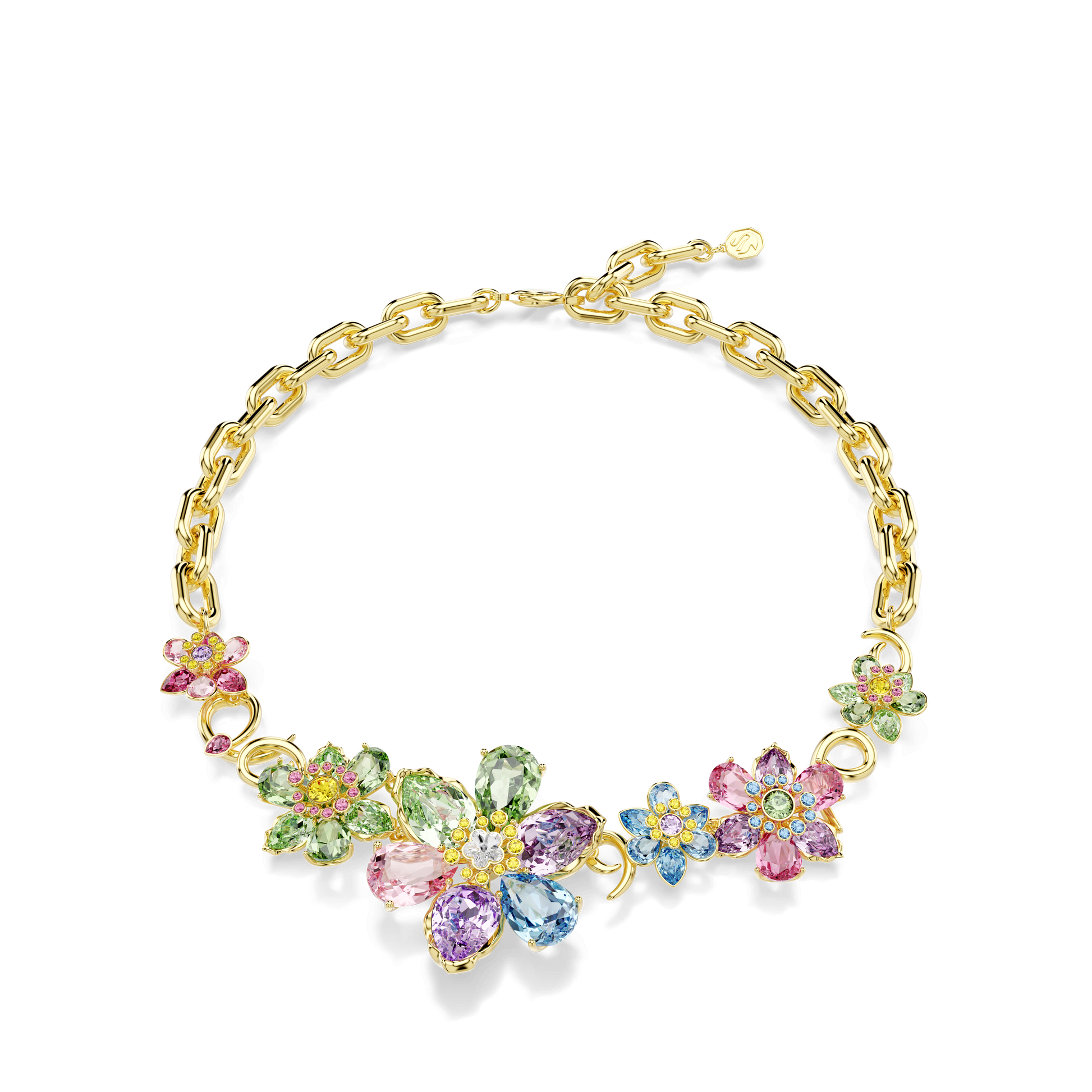 Idyllia necklace, Mixed cuts, Flower, Multicolored, Gold-tone plated 5709030