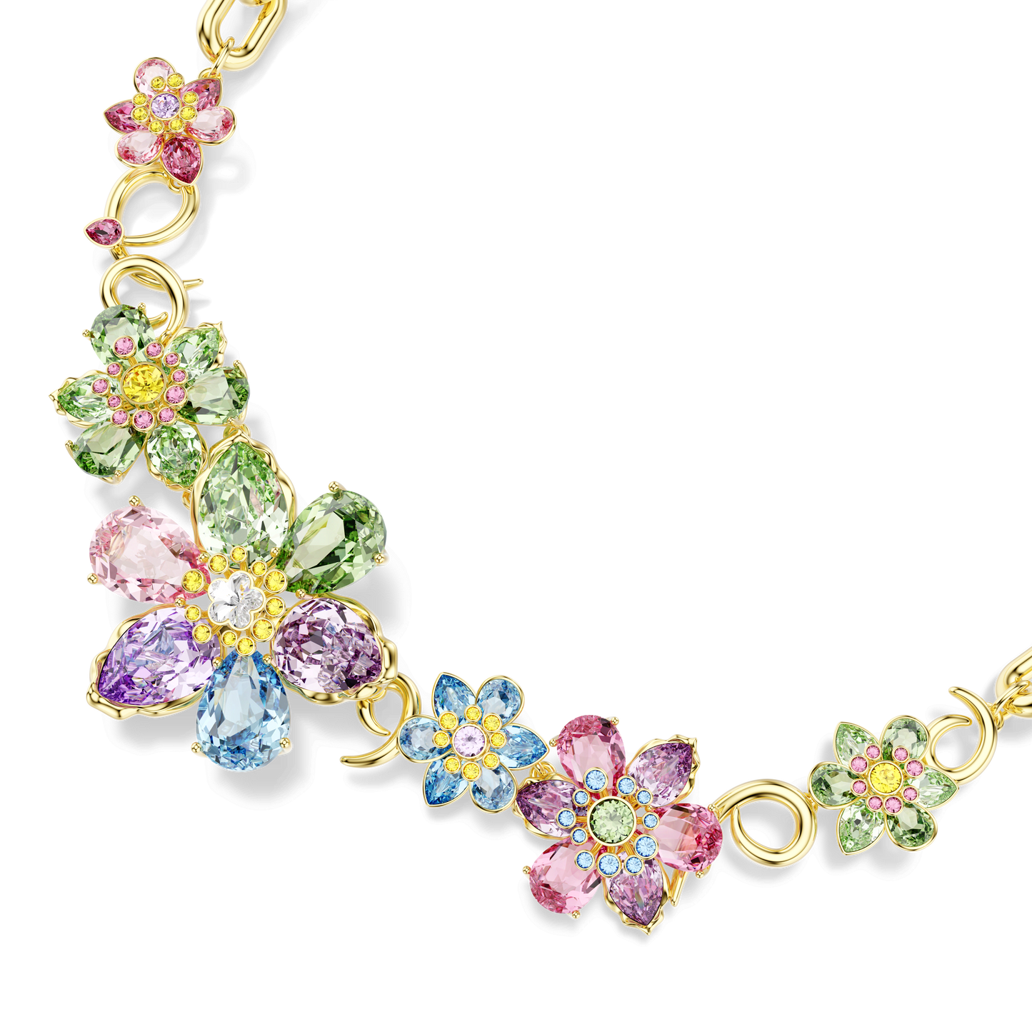 Idyllia necklace, Mixed cuts, Flower, Multicolored, Gold-tone plated 5709030