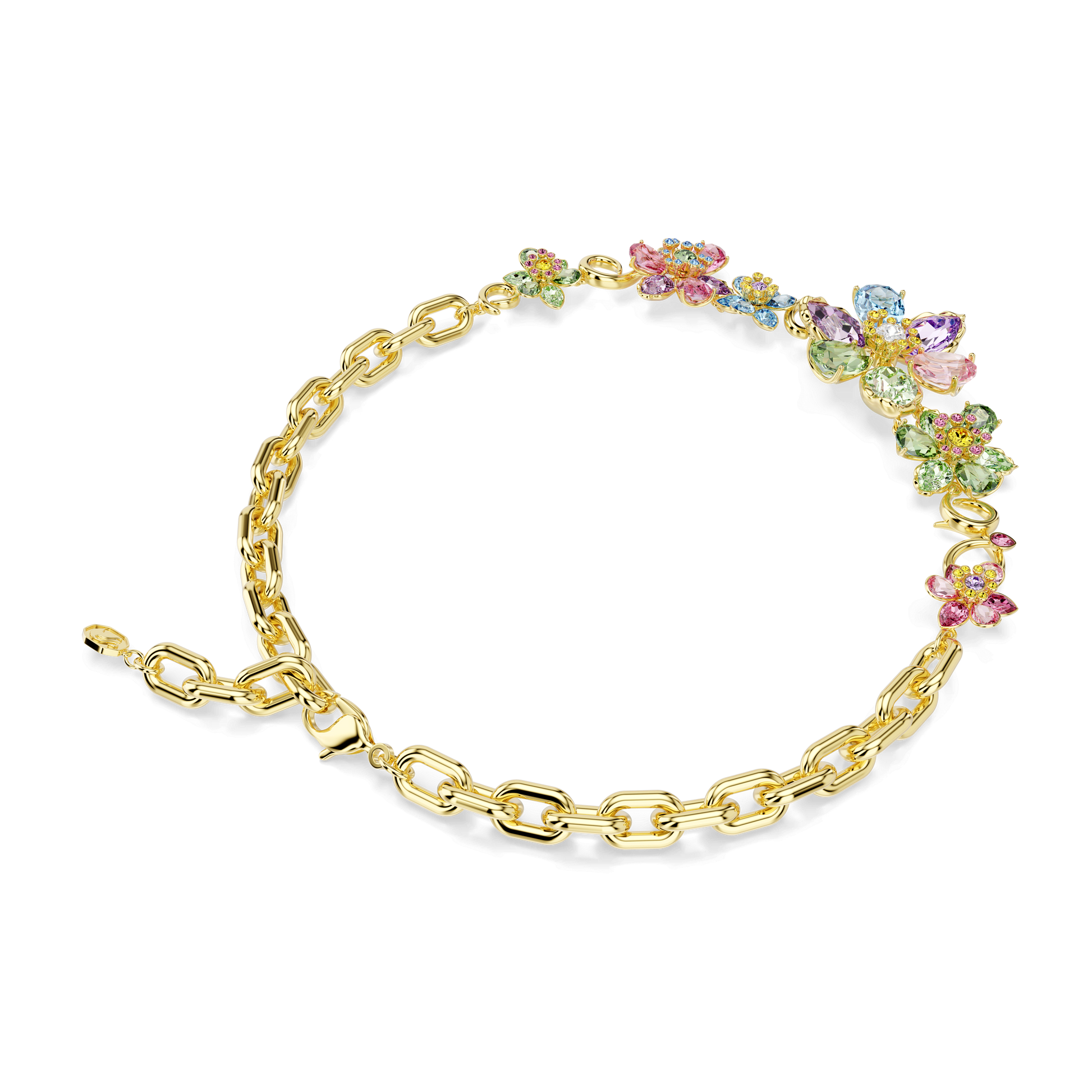 Idyllia necklace, Mixed cuts, Flower, Multicolored, Gold-tone plated 5709030