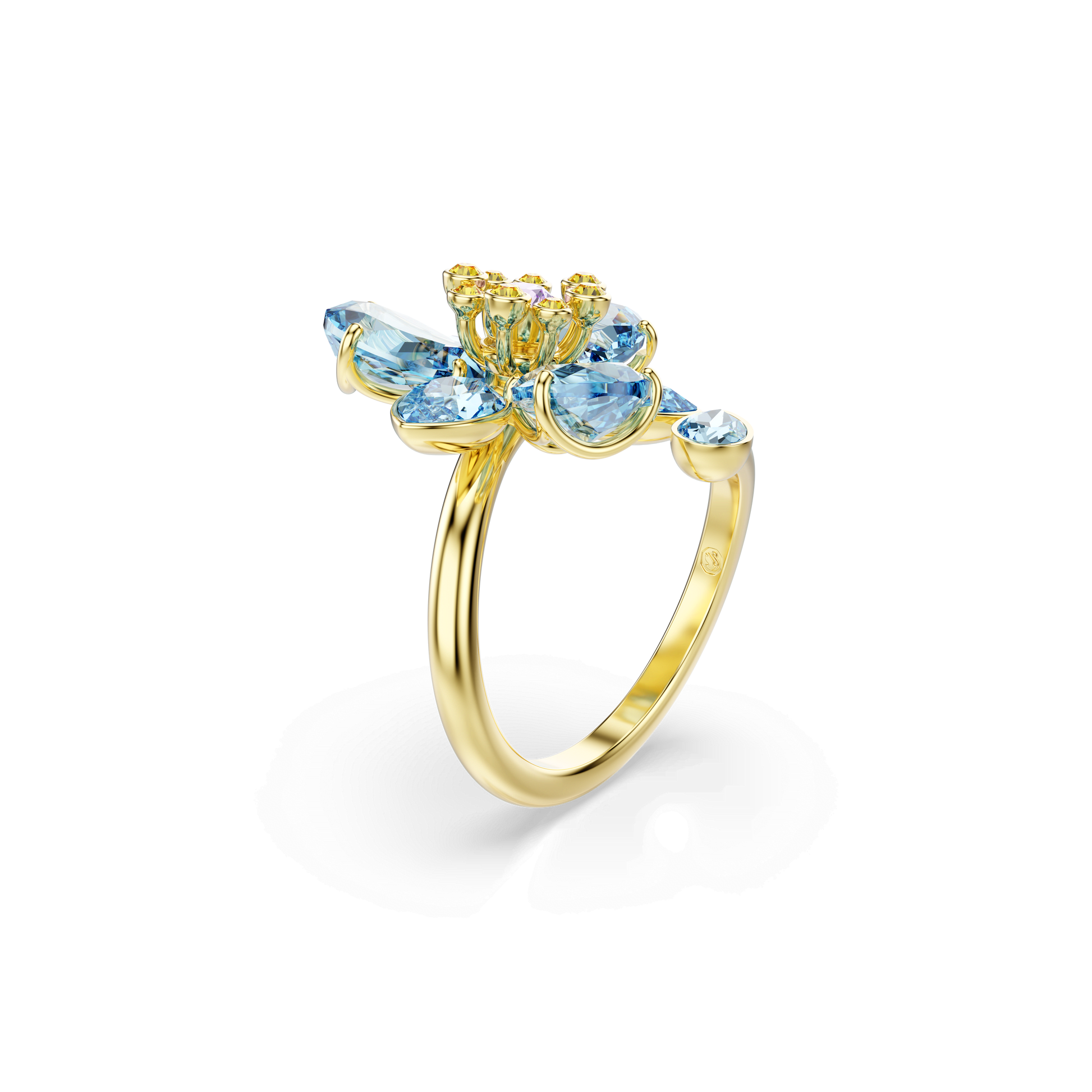 Idyllia open ring, Mixed cuts, Flower, Blue, Gold-tone plated 5709031