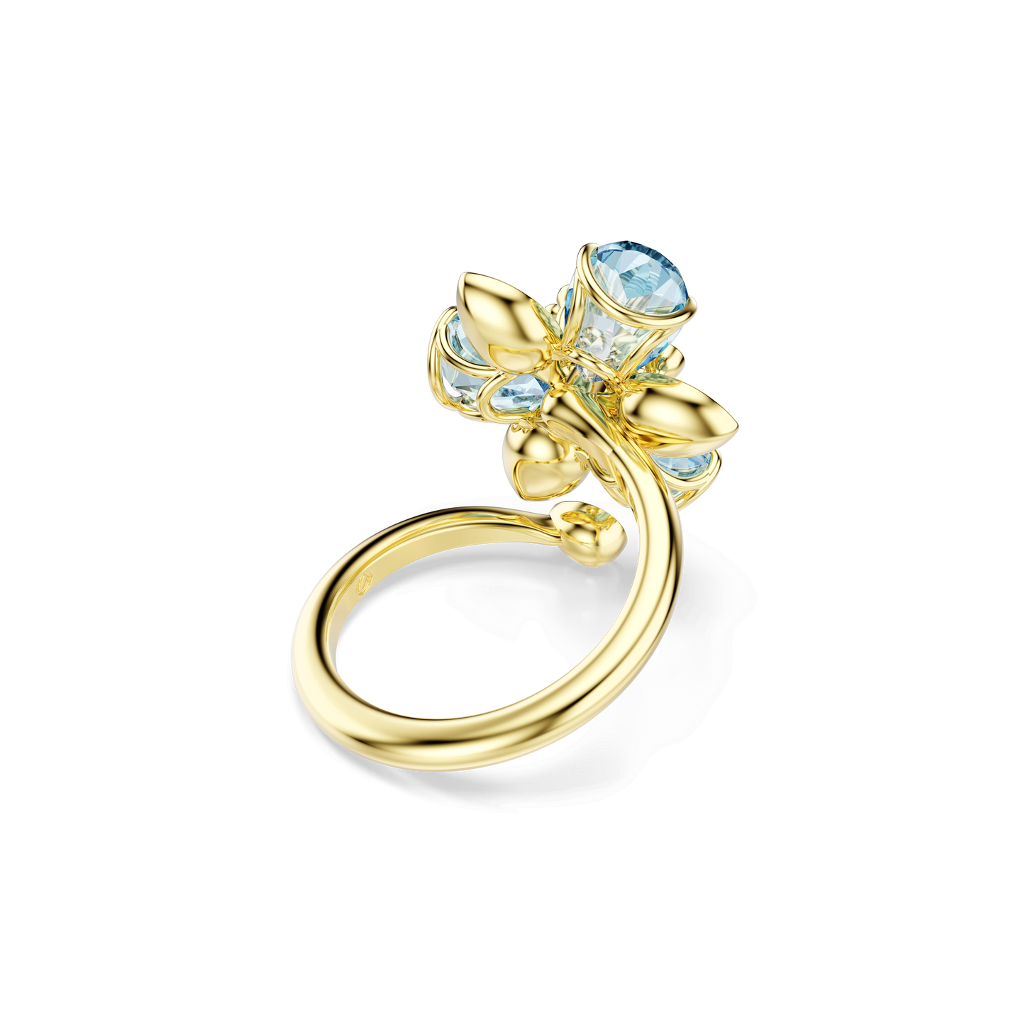 Idyllia open ring, Mixed cuts, Flower, Blue, Gold-tone plated 5709031