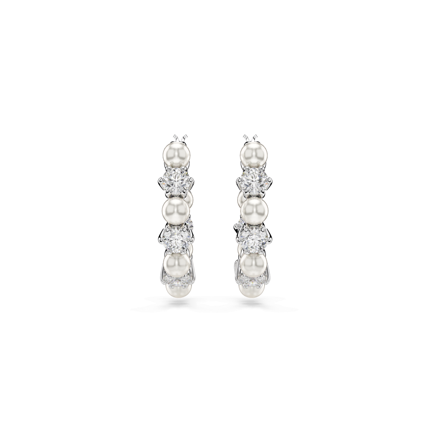 Matrix hoop earrings, Crystal pearl, Round cut, White, Rhodium plated 5709256