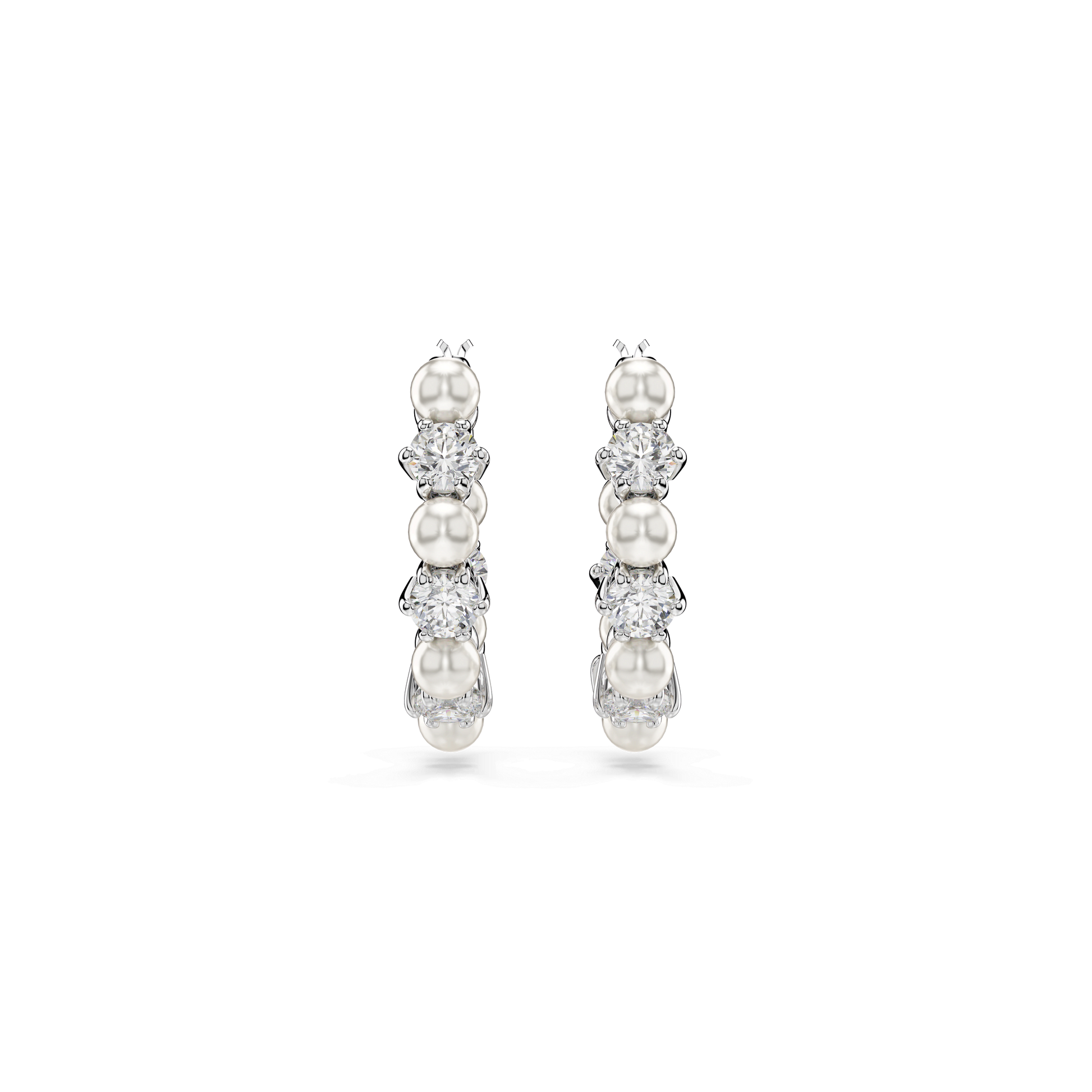 Matrix hoop earrings, Crystal pearl, Round cut, White, Rhodium plated 5709256