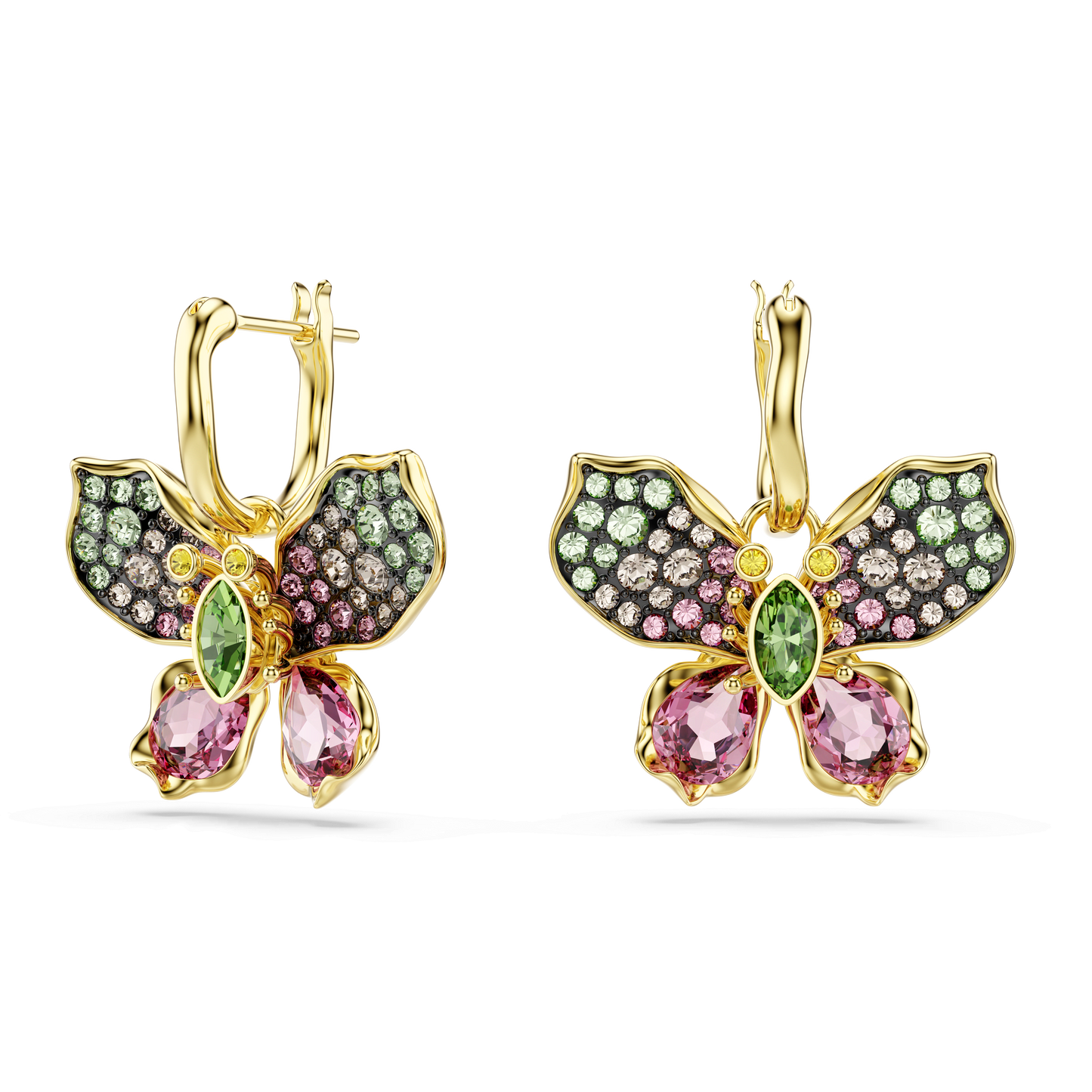 Idyllia drop earrings, Mixed cuts, Pavé, Butterfly, Multicolored, Gold-tone plated 5709953