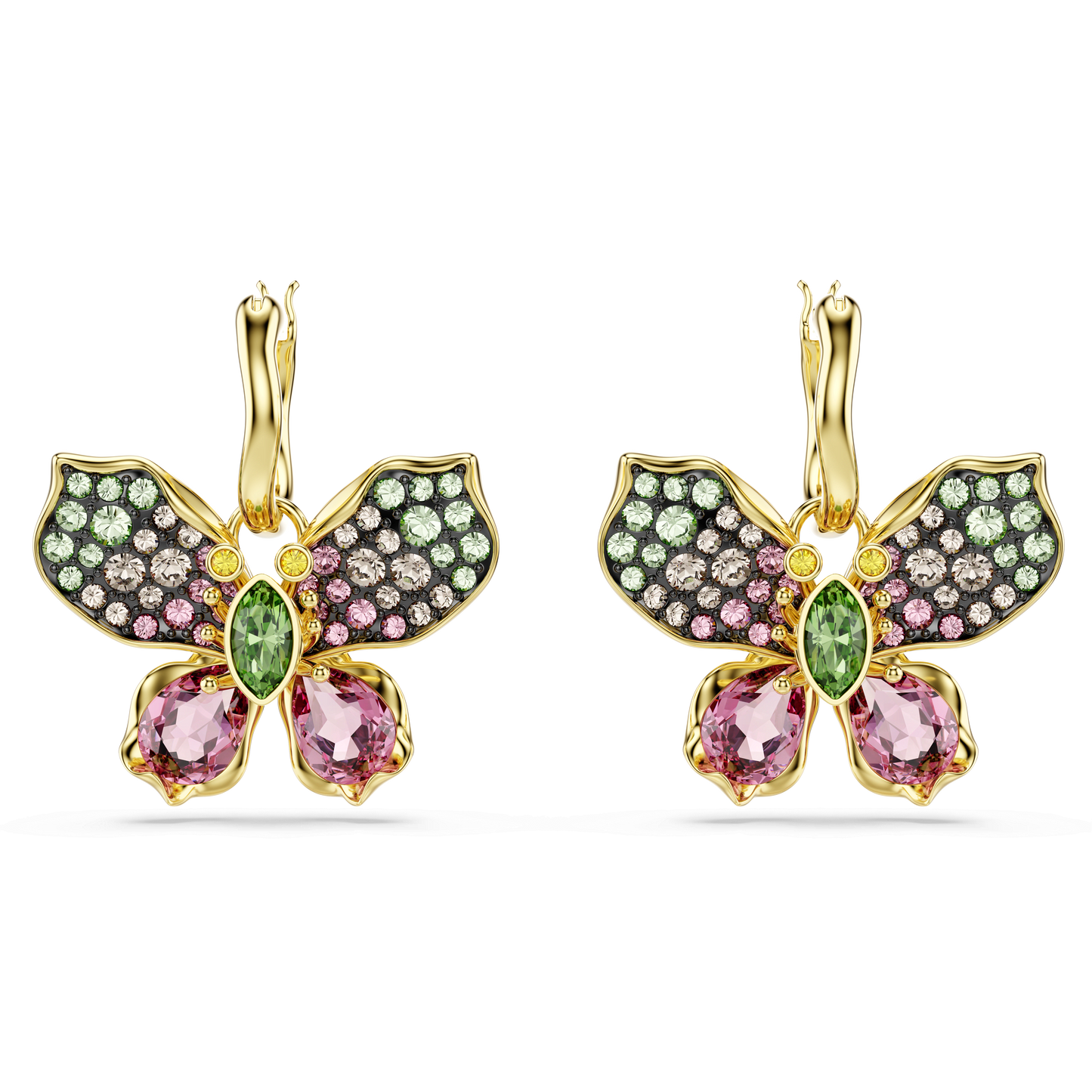 Idyllia drop earrings, Mixed cuts, Pavé, Butterfly, Multicolored, Gold-tone plated 5709953