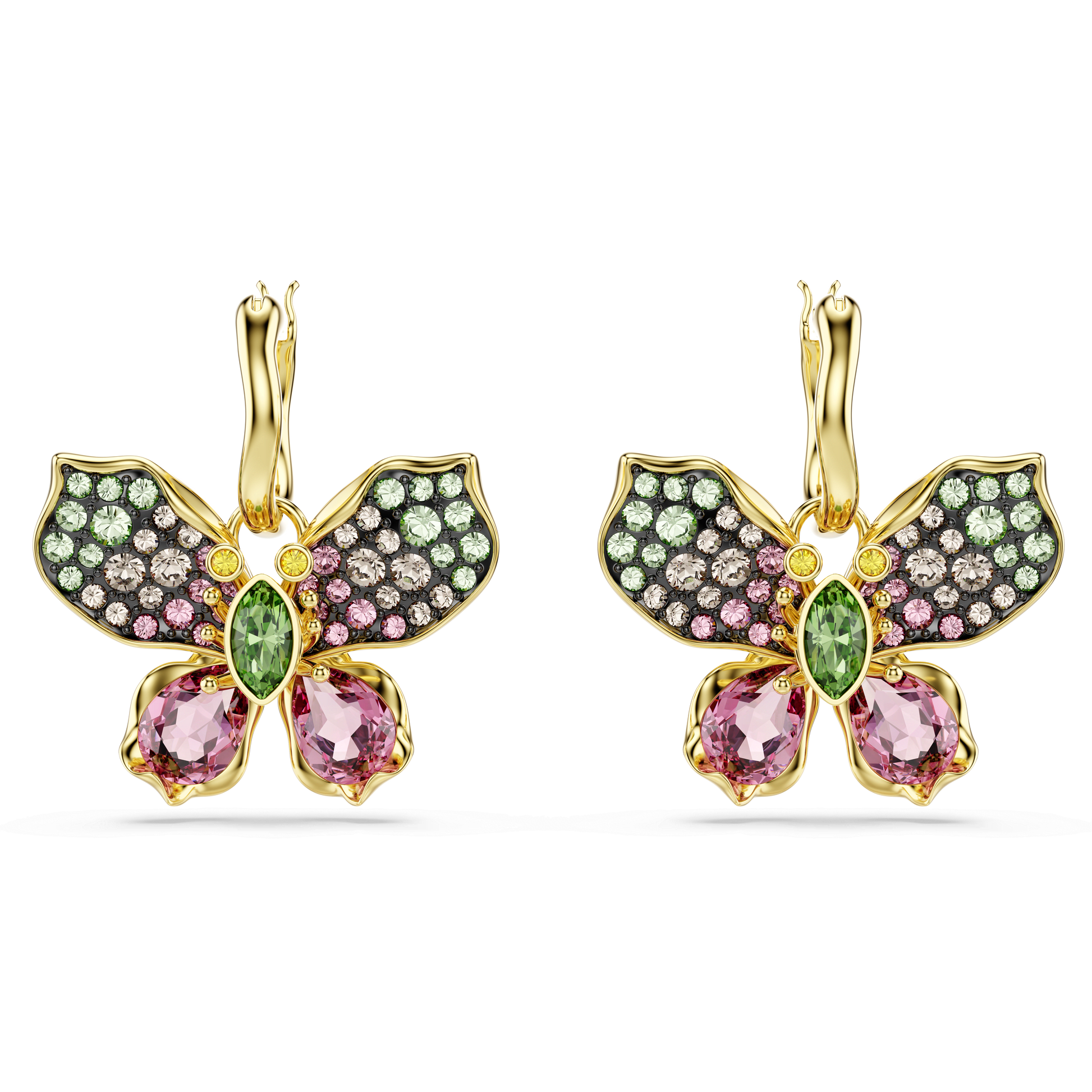 Idyllia drop earrings, Mixed cuts, Pavé, Butterfly, Multicolored, Gold-tone plated 5709953