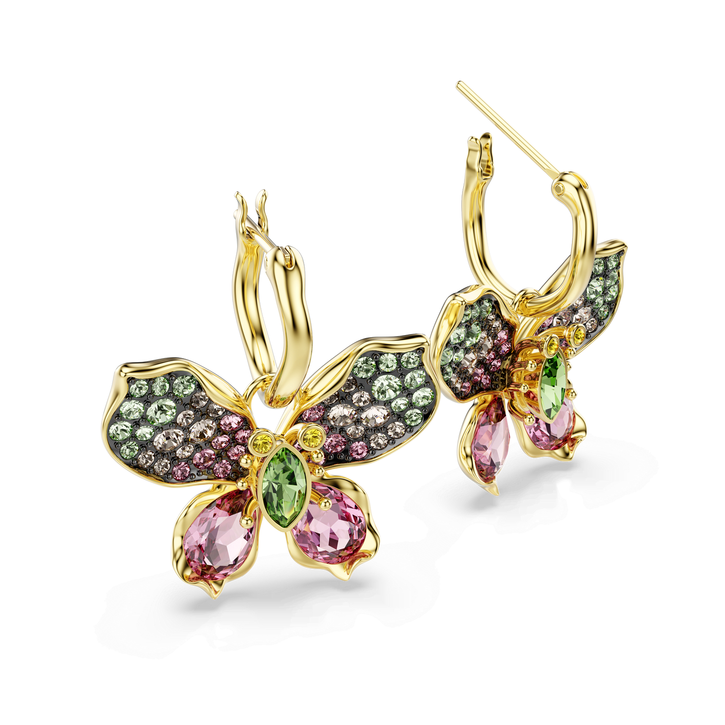 Idyllia drop earrings, Mixed cuts, Pavé, Butterfly, Multicolored, Gold-tone plated 5709953