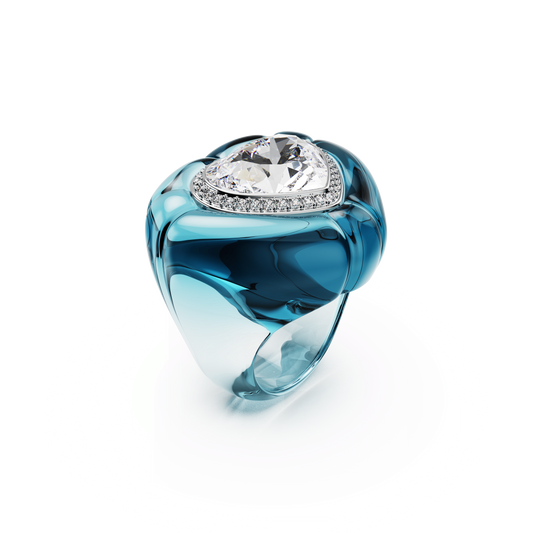 Dulcis cocktail ring, Heart cut, Pavé, Heart, Blue 5709967