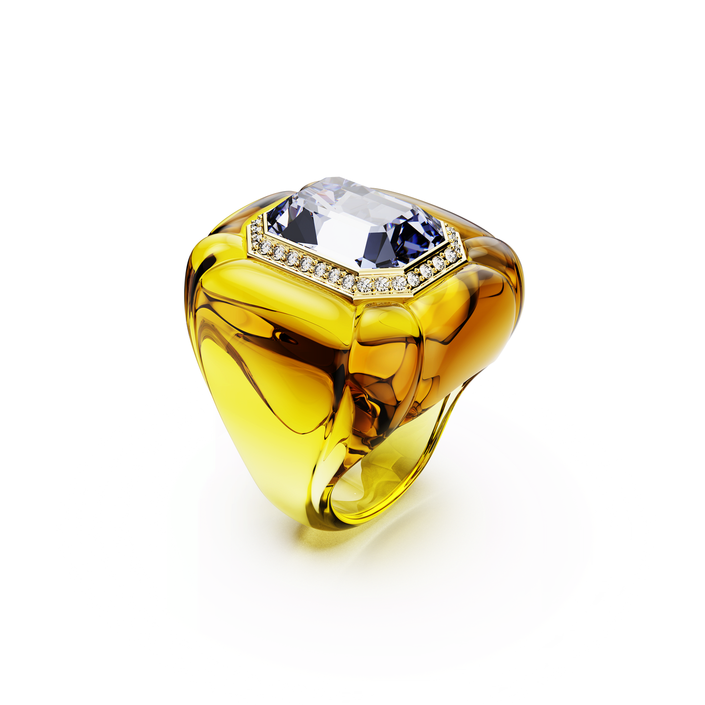 Dulcis cocktail ring, Cushion cut, Pavé, Yellow 5709974
