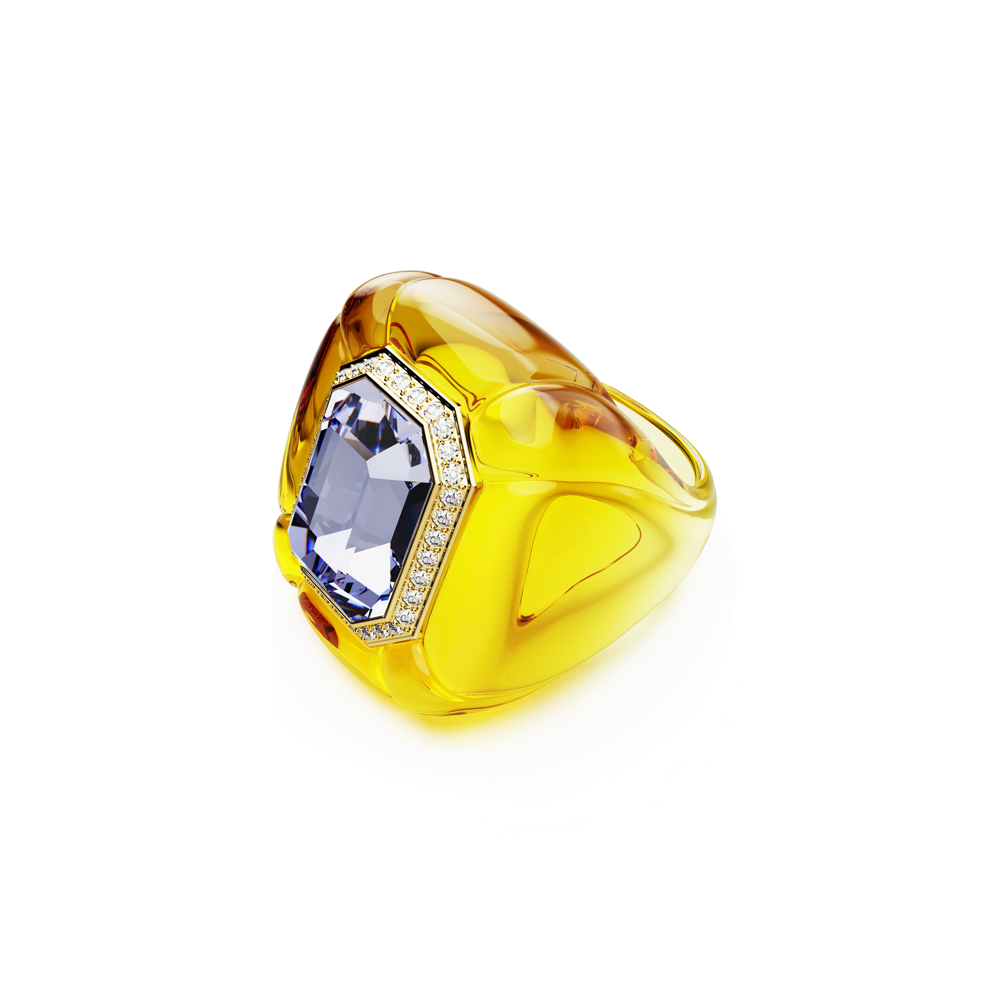 Dulcis cocktail ring, Cushion cut, Pavé, Yellow 5709976