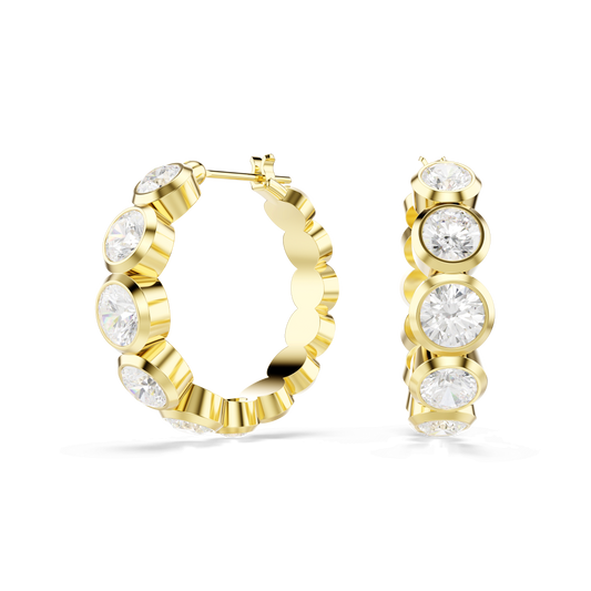 Imber hoop earrings, Round cut, White, Gold-tone plated 5711483