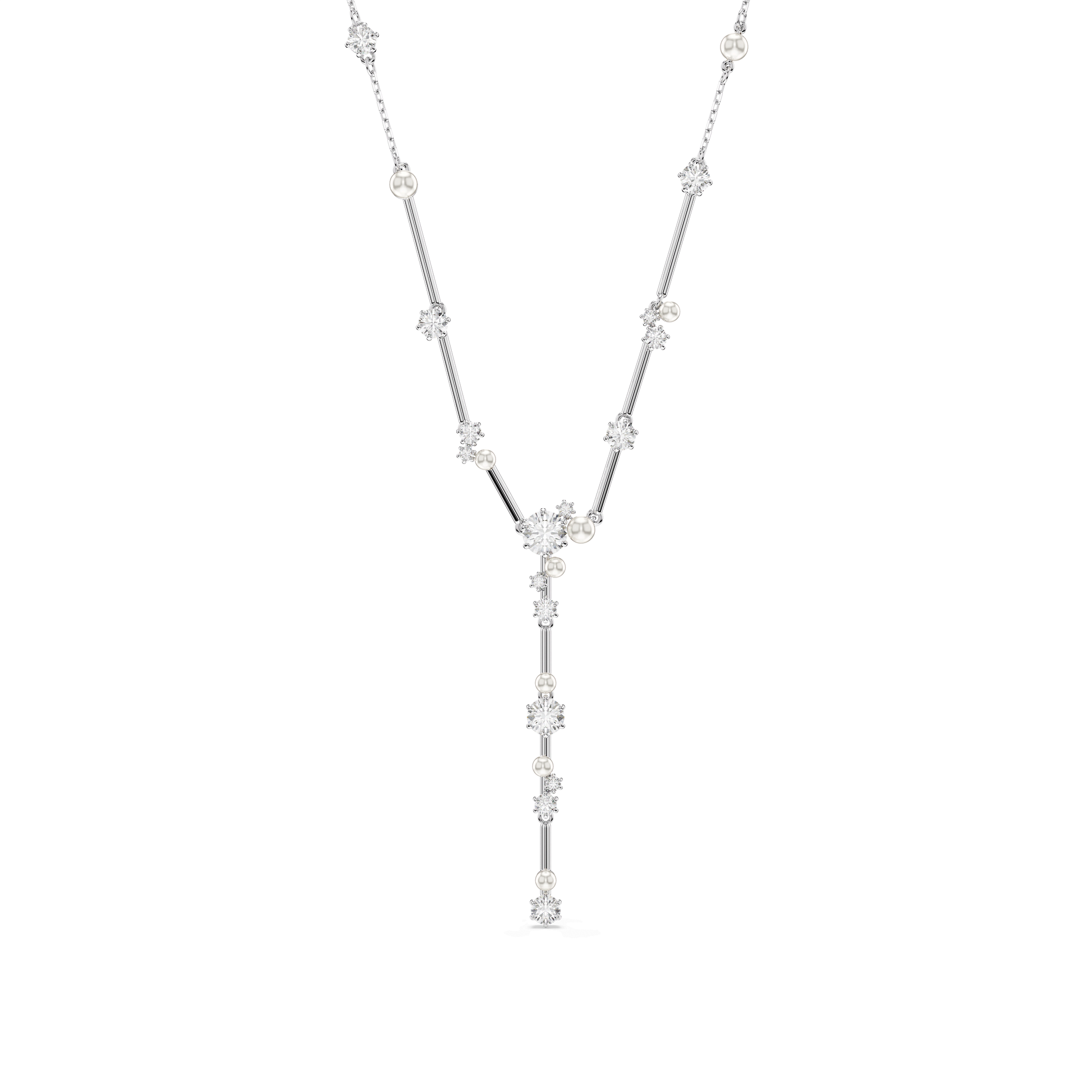 Constella Y necklace, Crystal pearl, Round cuts, White, Rhodium plated 5711830