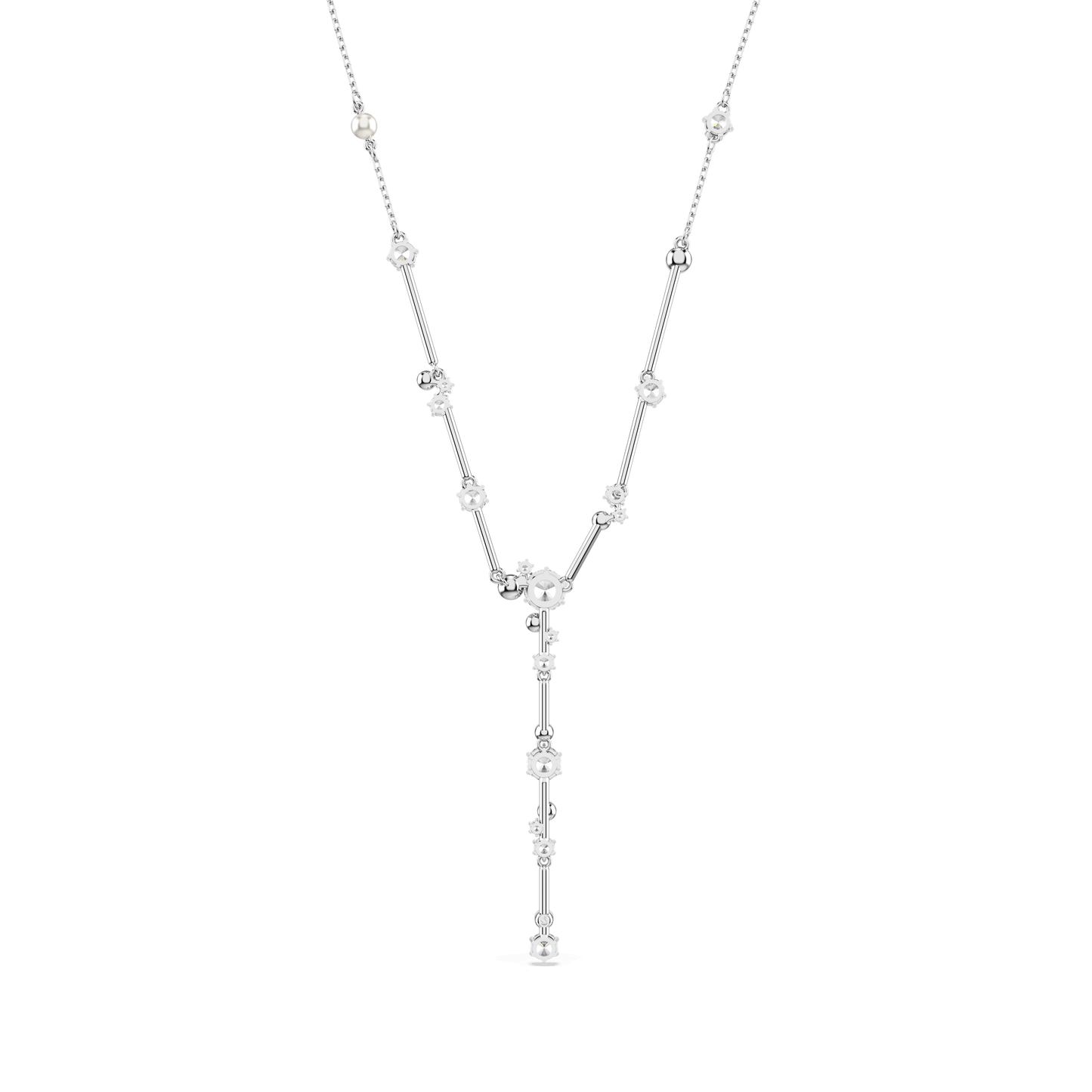 Constella Y necklace, Crystal pearl, Round cuts, White, Rhodium plated 5711830