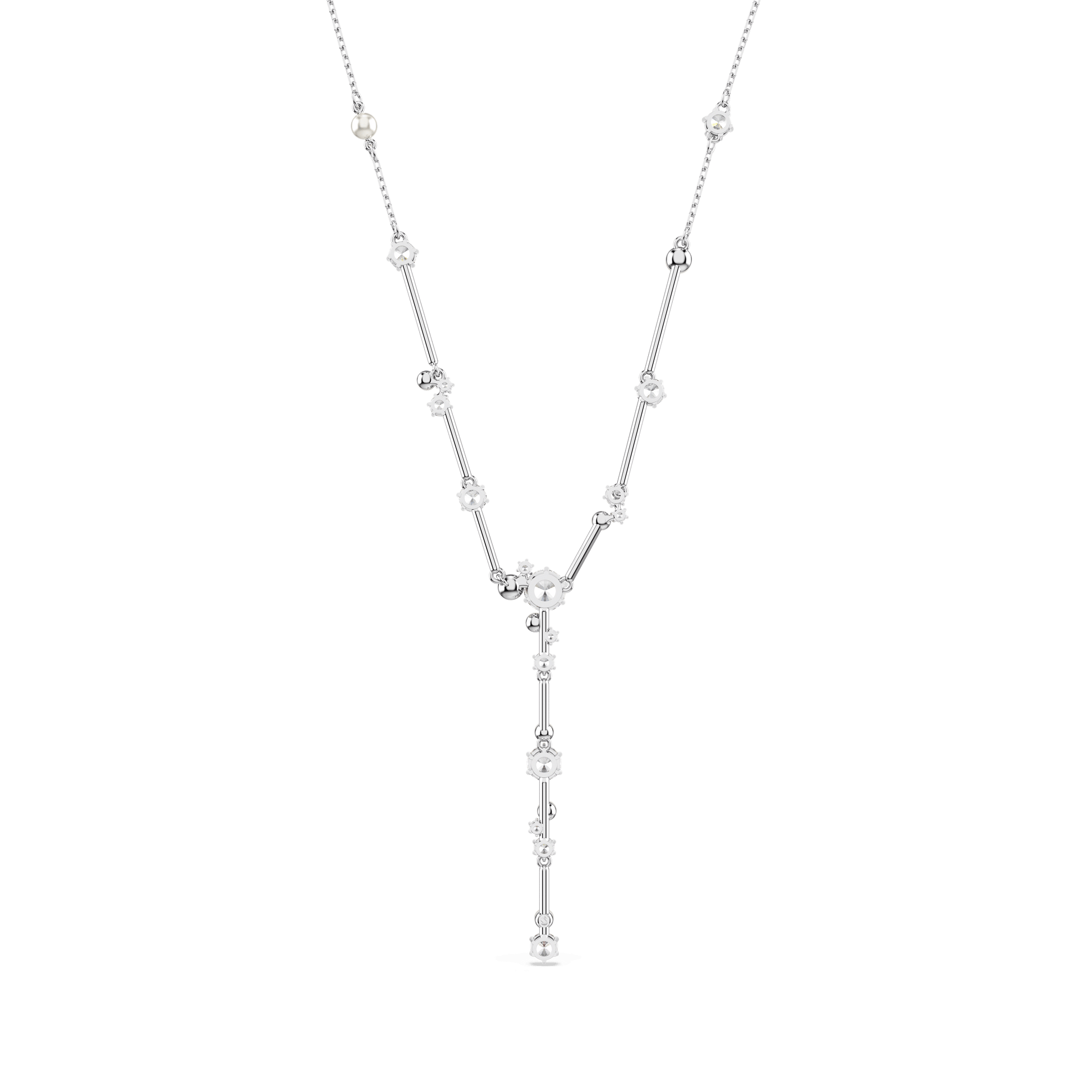 Constella Y necklace, Crystal pearl, Round cuts, White, Rhodium plated 5711830
