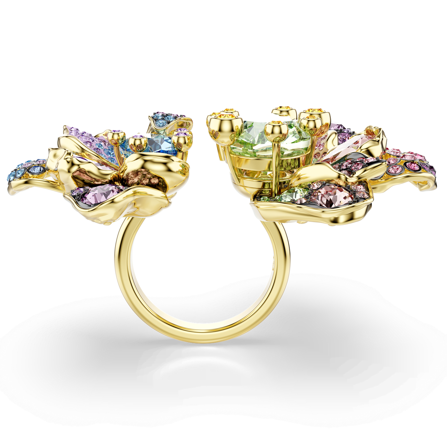 Idyllia ring, Mixed cuts, Pavé, Flower, Multicolored, Gold-tone plated 5713612