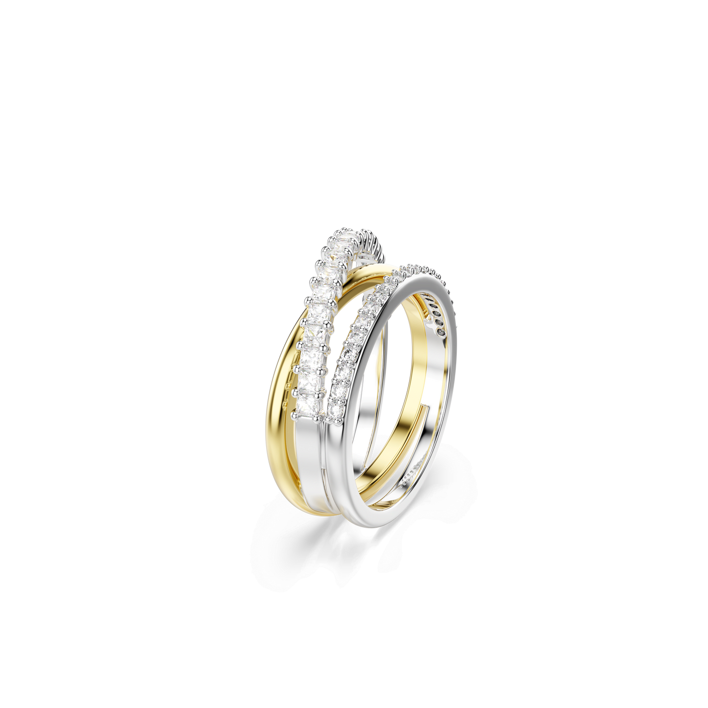 Hyperbola ring, Mixed cuts, White, Mixed metal finish 5714165