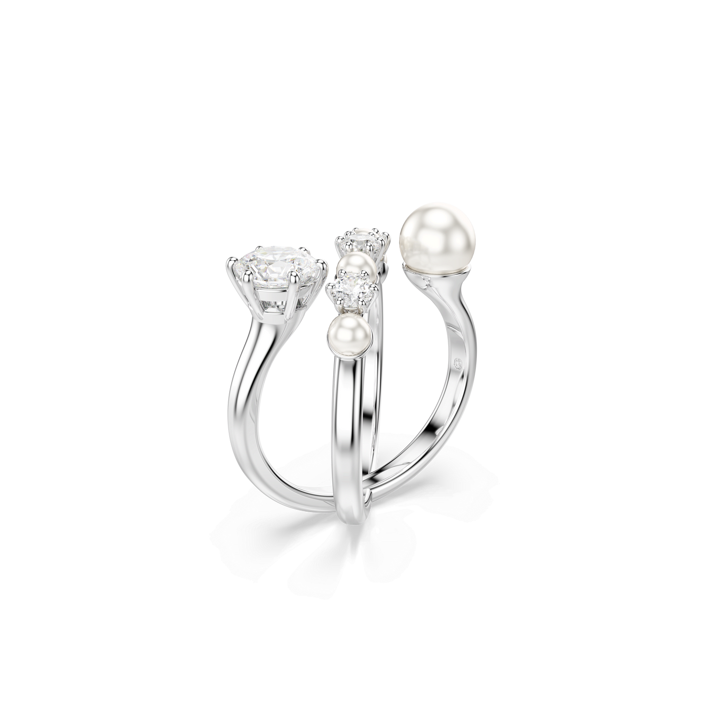 Matrix cocktail ring, Crystal pearl, Round cut, White, Rhodium plated 5714375