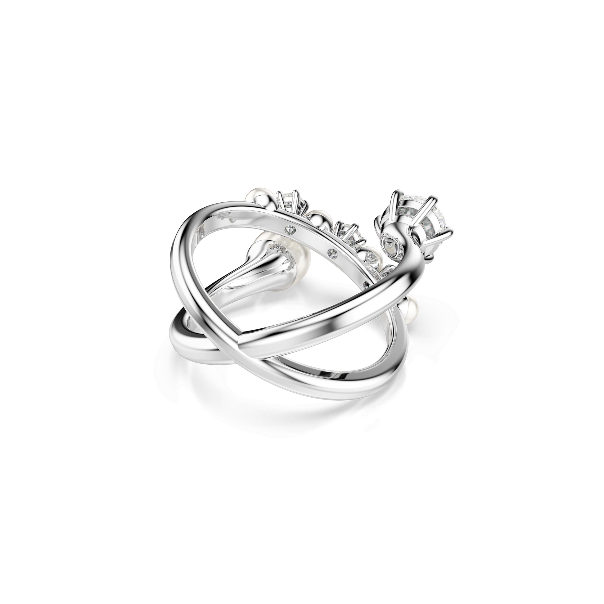 Matrix cocktail ring, Crystal pearl, Round cut, White, Rhodium plated 5714375