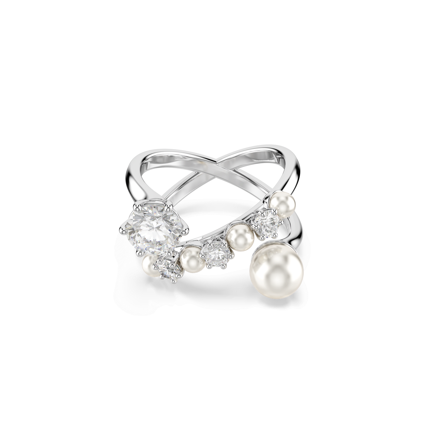 Matrix cocktail ring, Crystal pearl, Round cut, White, Rhodium plated 5714376