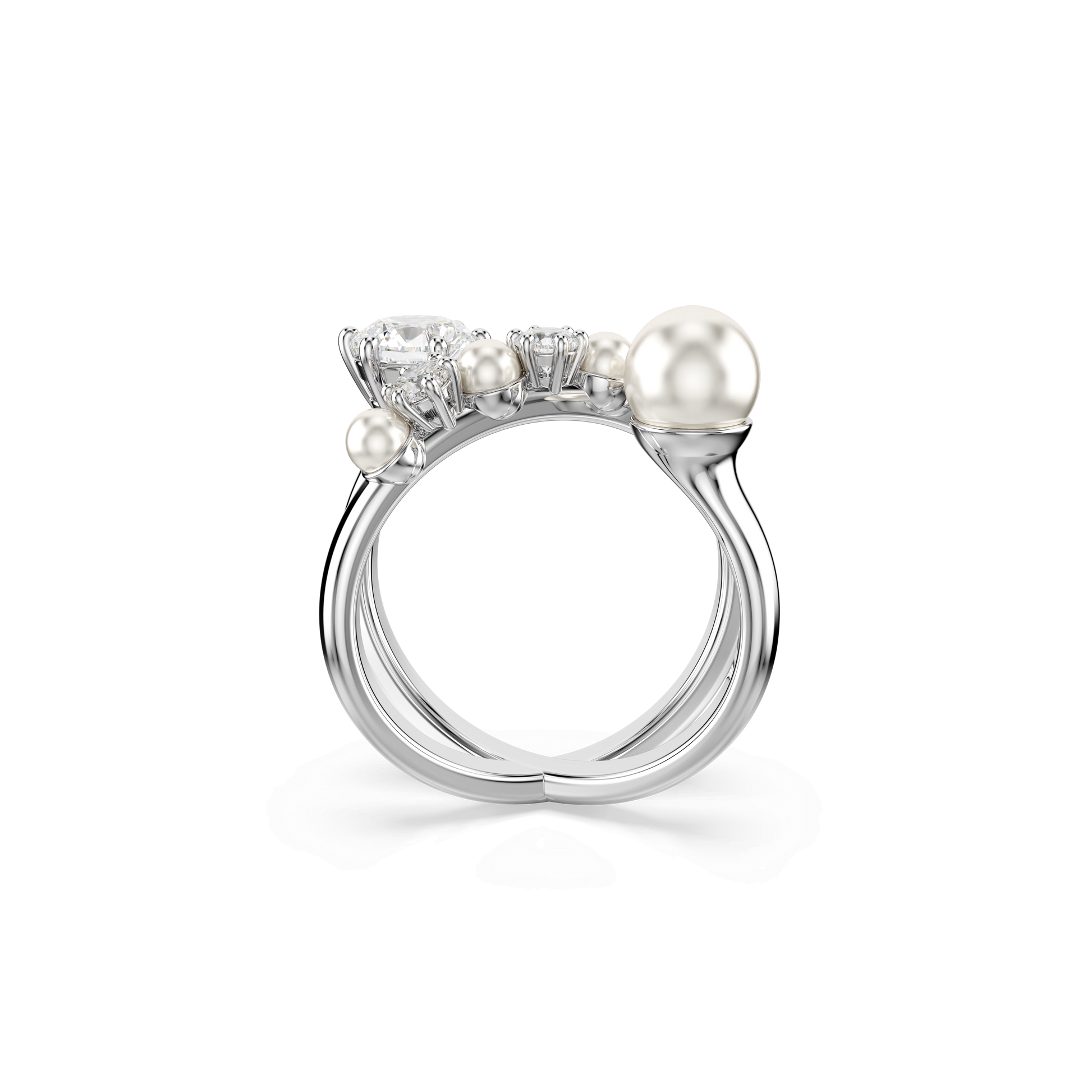 Matrix cocktail ring, Crystal pearl, Round cut, White, Rhodium plated 5714378