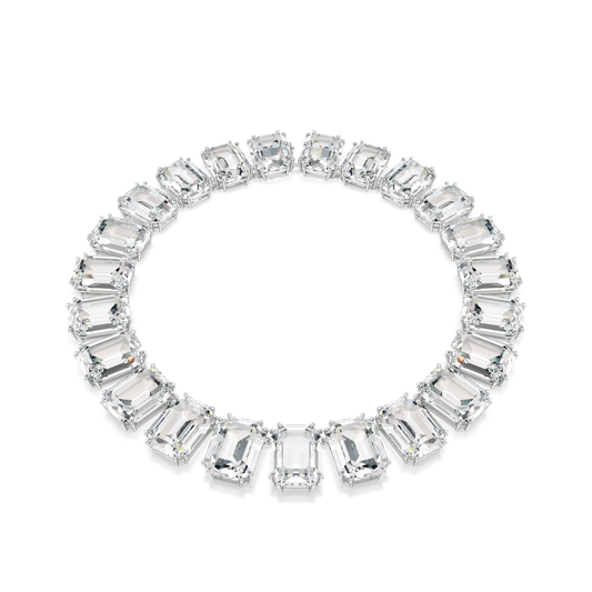 Millenia necklace, Oversized crystals, Octagon cut, White, Rhodium plated 5714395