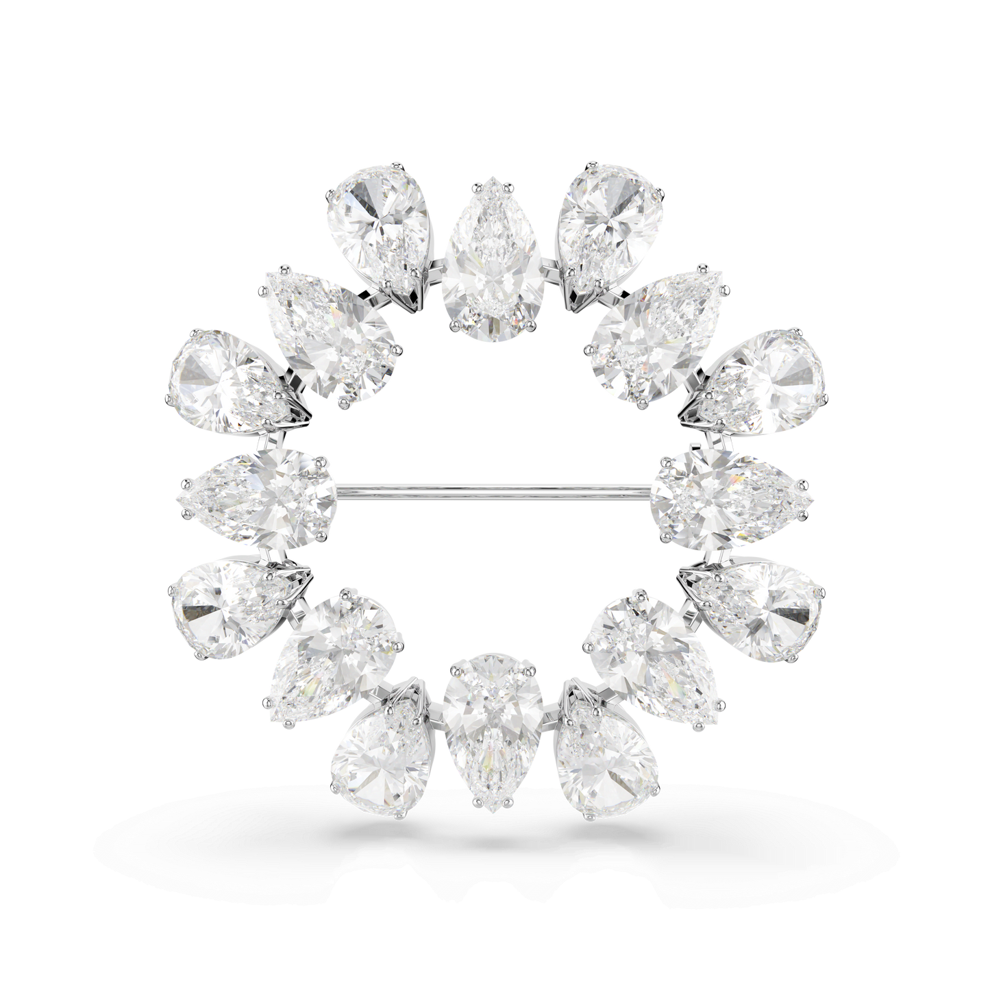 Matrix brooch, Pear cut, White, Rhodium plated 5714646