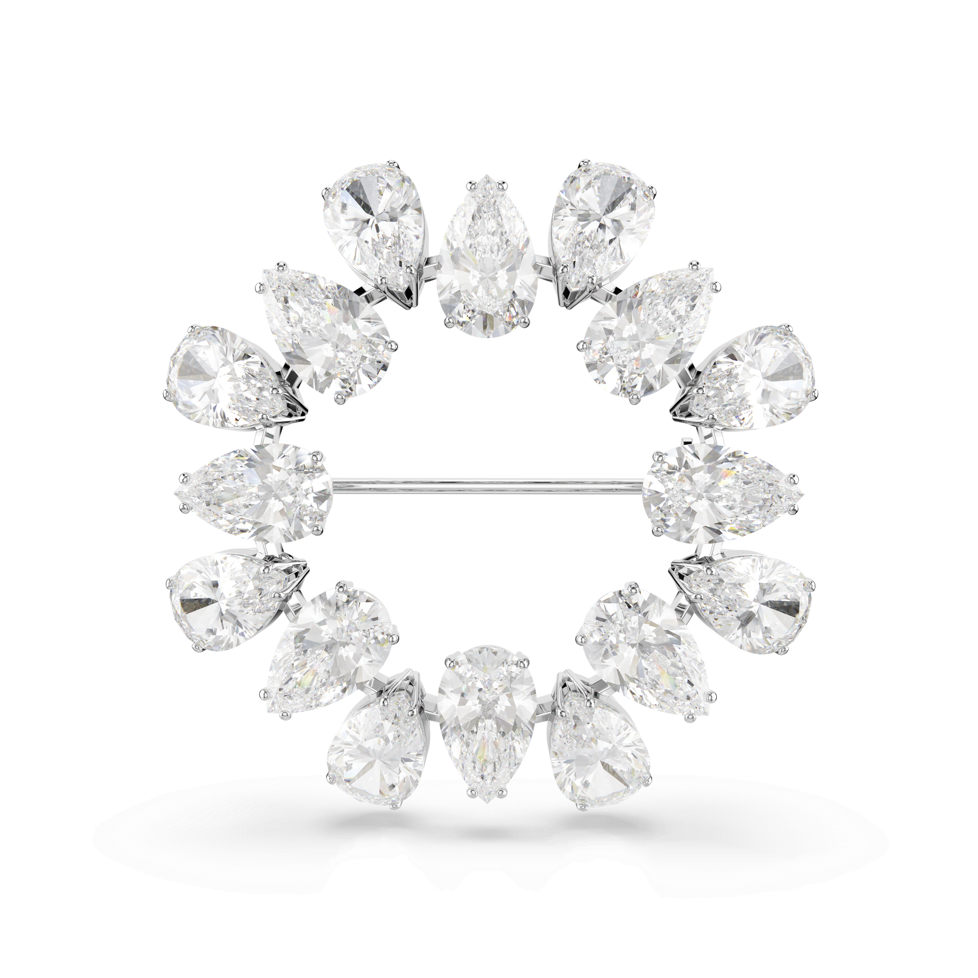 Matrix brooch, Pear cut, White, Rhodium plated 5714646