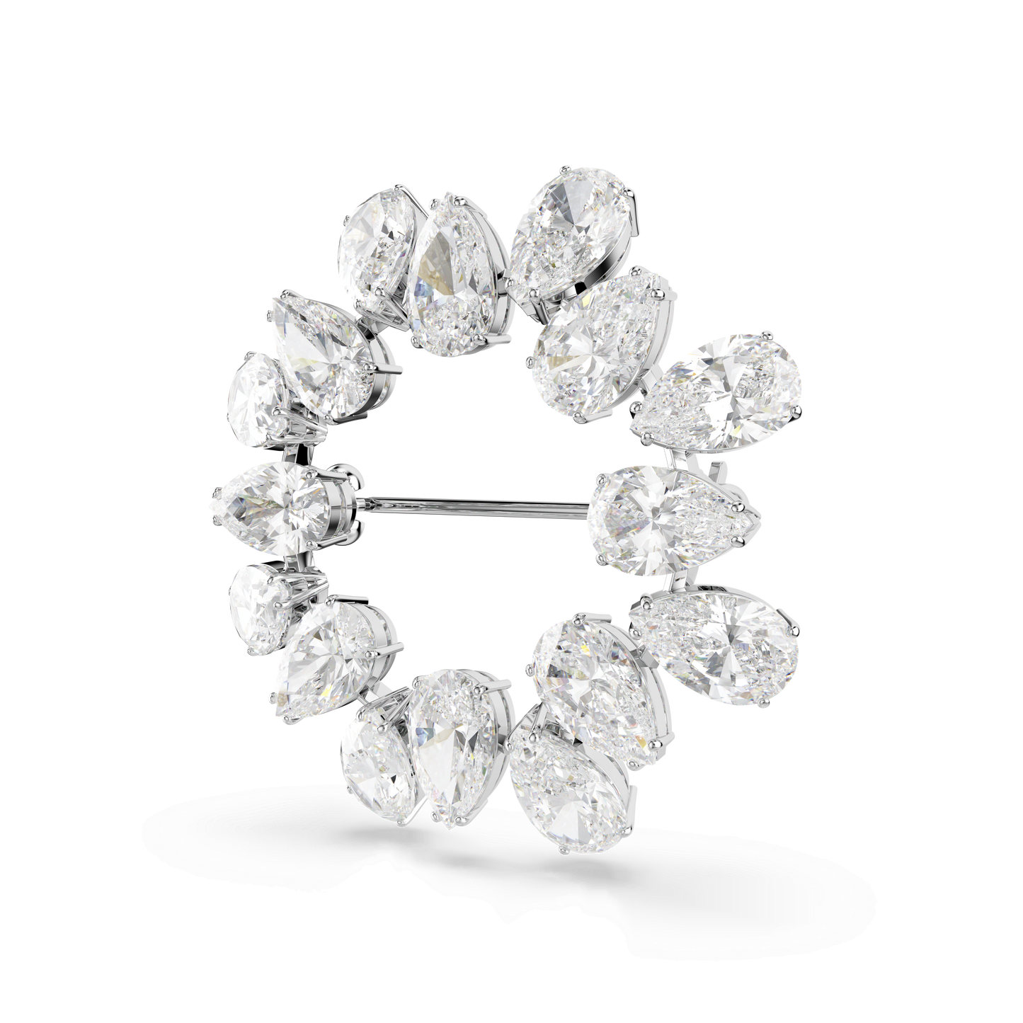 Matrix brooch, Pear cut, White, Rhodium plated 5714646