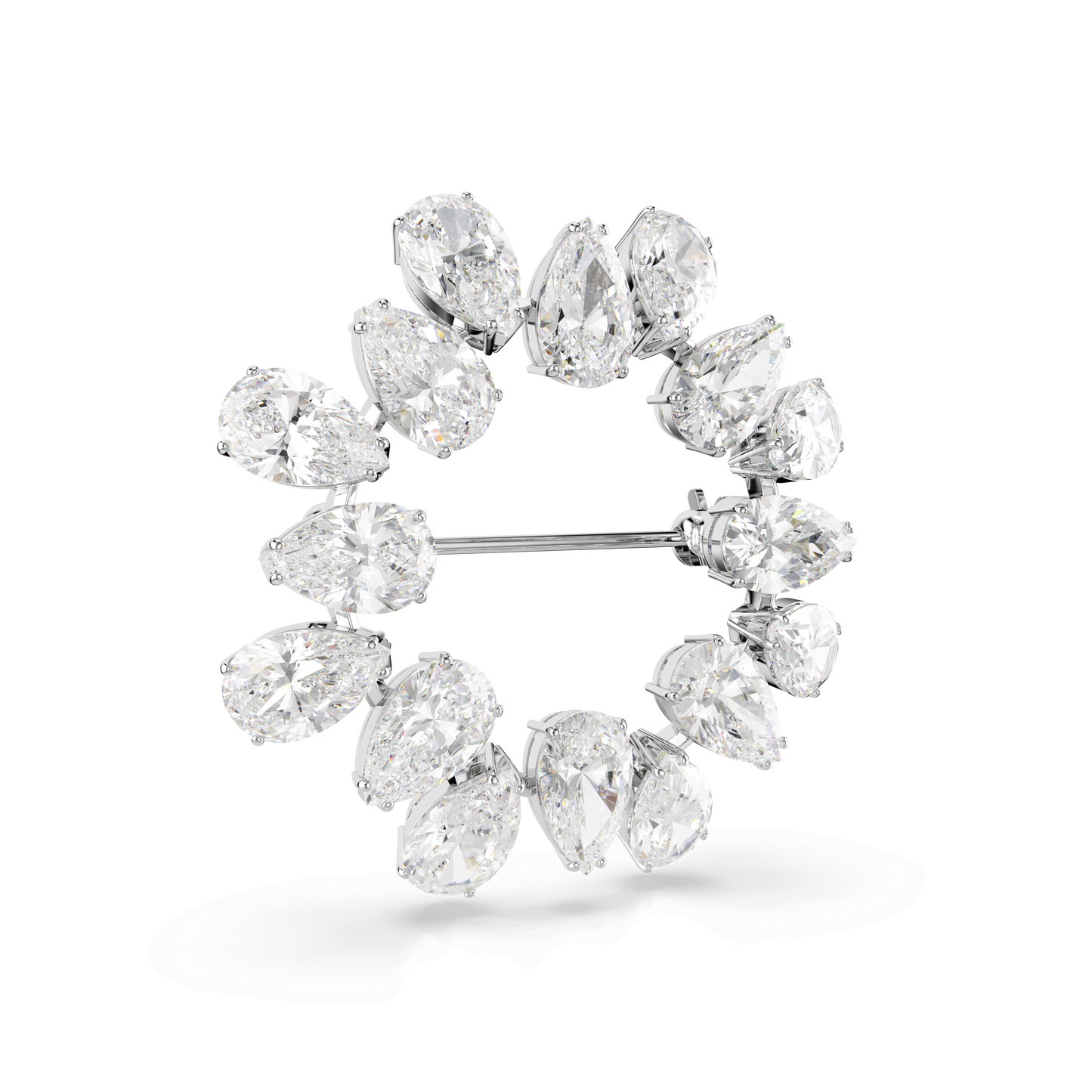 Matrix brooch, Pear cut, White, Rhodium plated 5714646