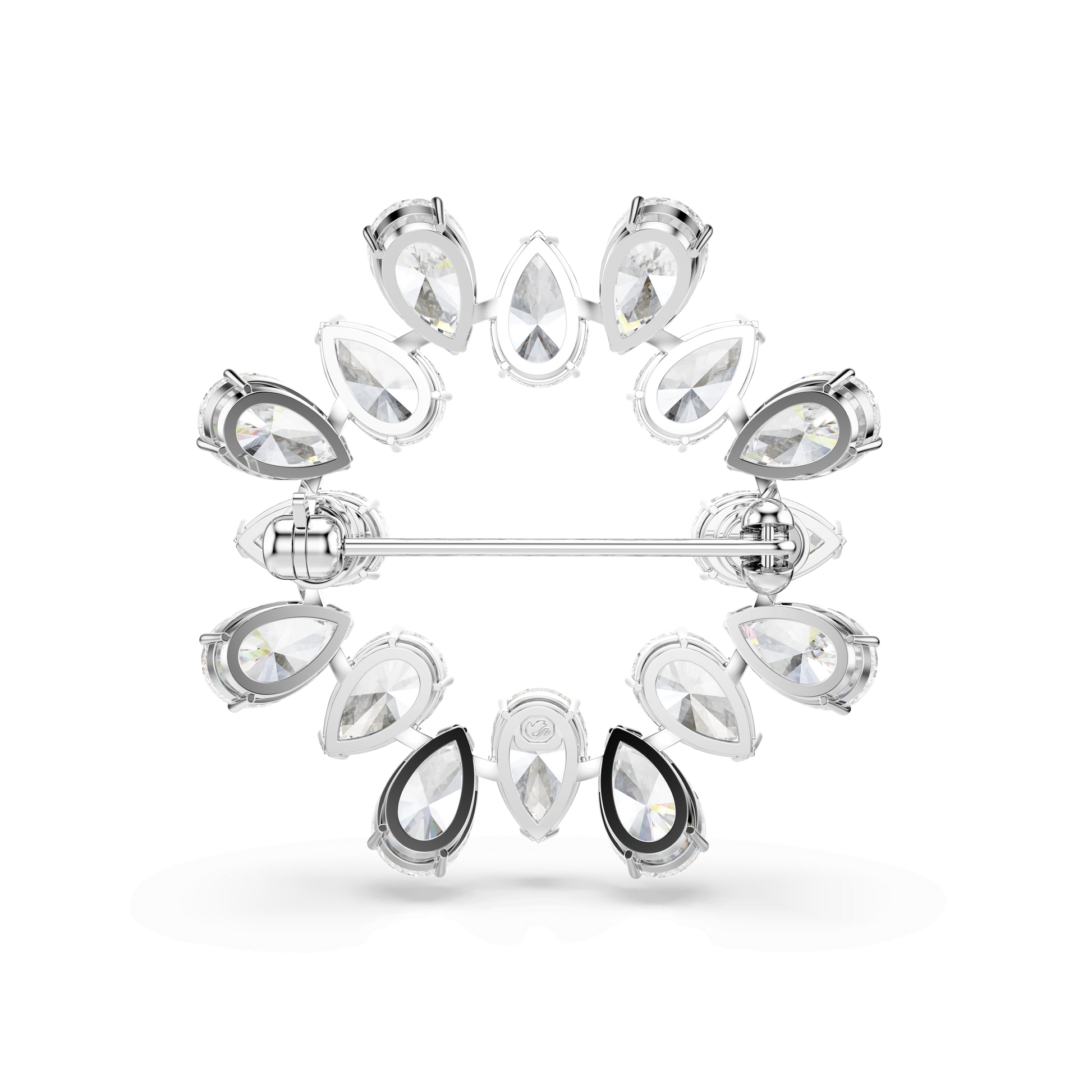 Matrix brooch, Pear cut, White, Rhodium plated 5714646