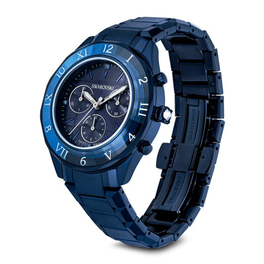 Dextera chrono watch, 39mm, Swiss Made, Metal bracelet, Blue, Blue finish 5715457