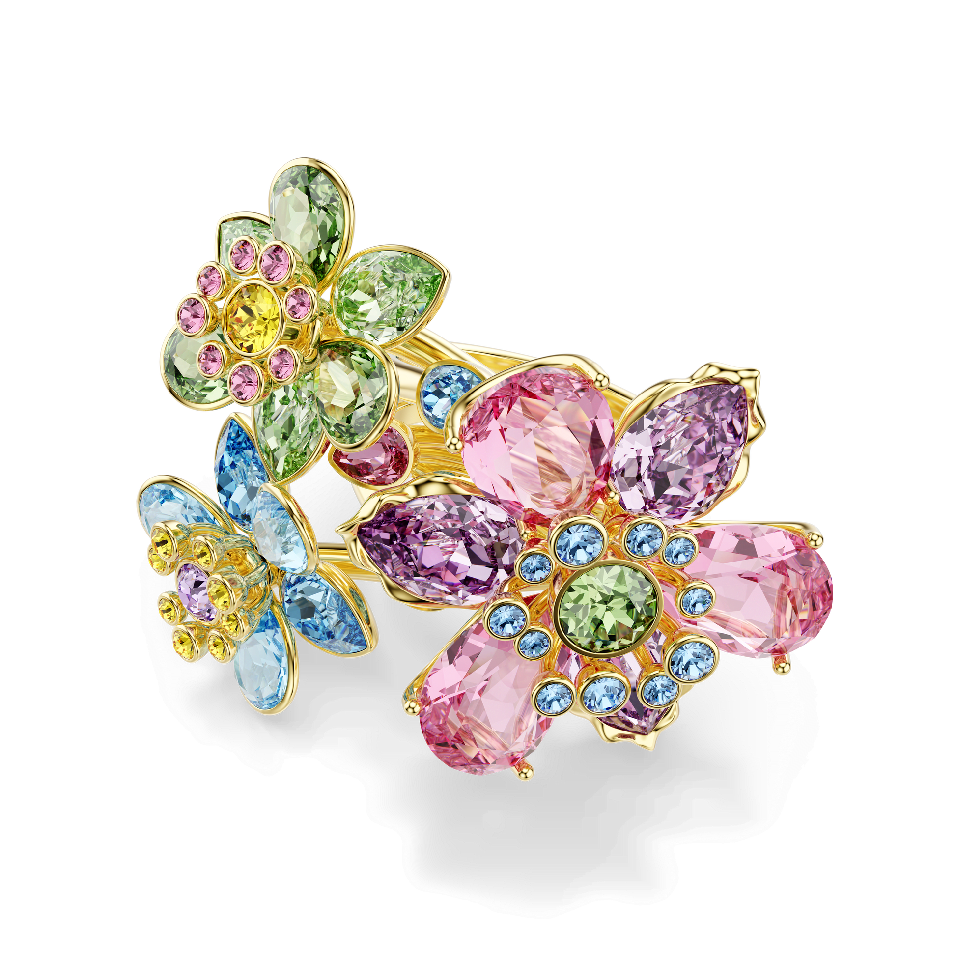 Idyllia ring, Mixed cuts, Flower, Multicolored, Gold-tone plated 5721580