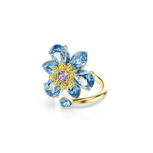Idyllia open ring, Mixed cuts, Flower, Blue, Gold-tone plated 5721590