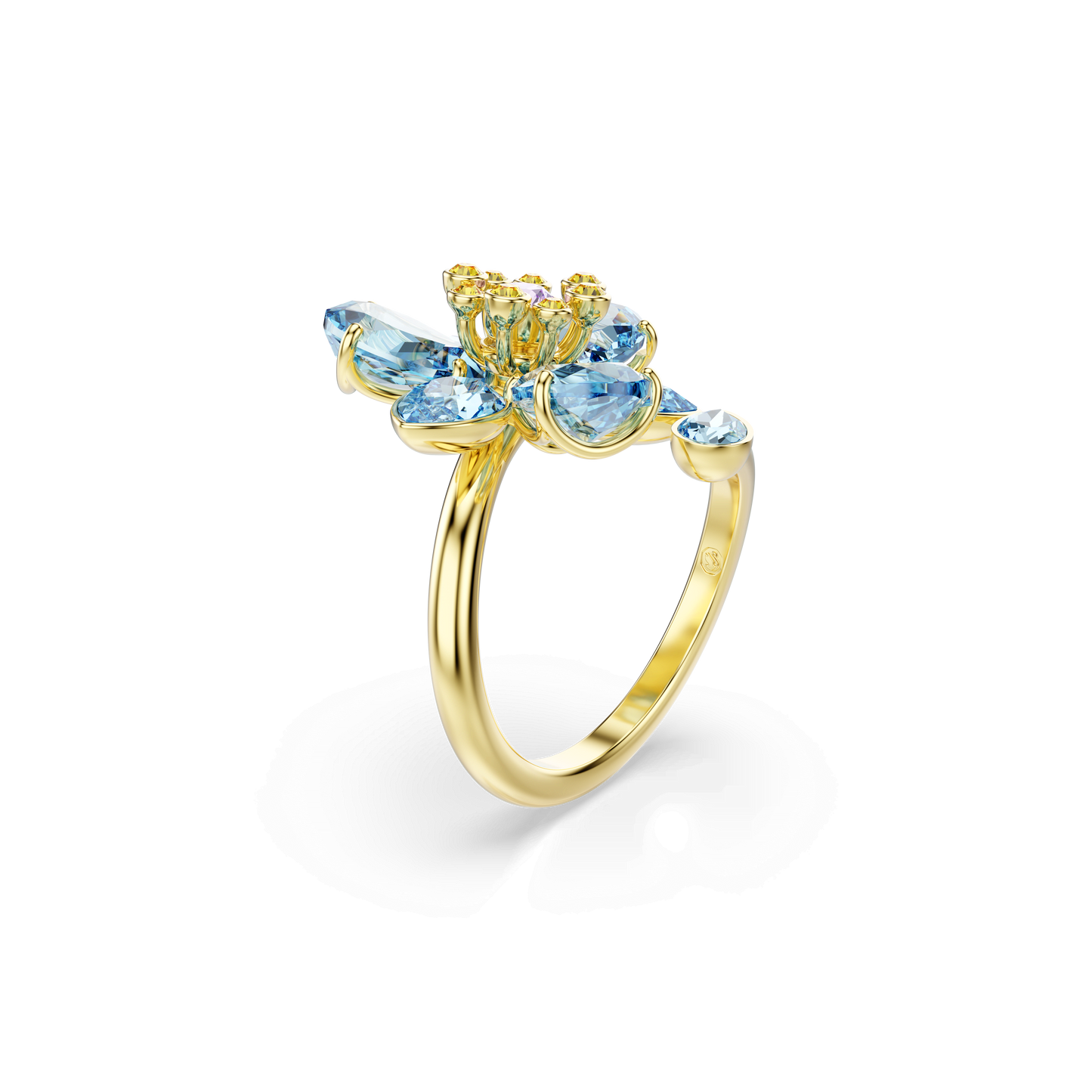 Idyllia open ring, Mixed cuts, Flower, Blue, Gold-tone plated 5721590