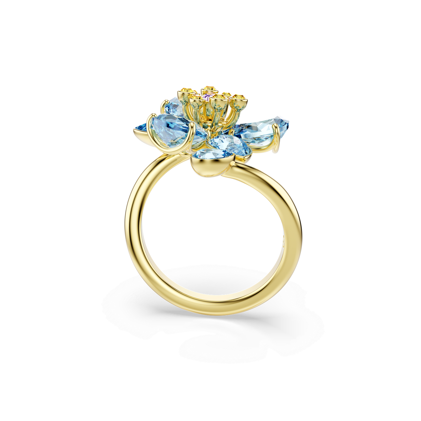 Idyllia open ring, Mixed cuts, Flower, Blue, Gold-tone plated 5721590