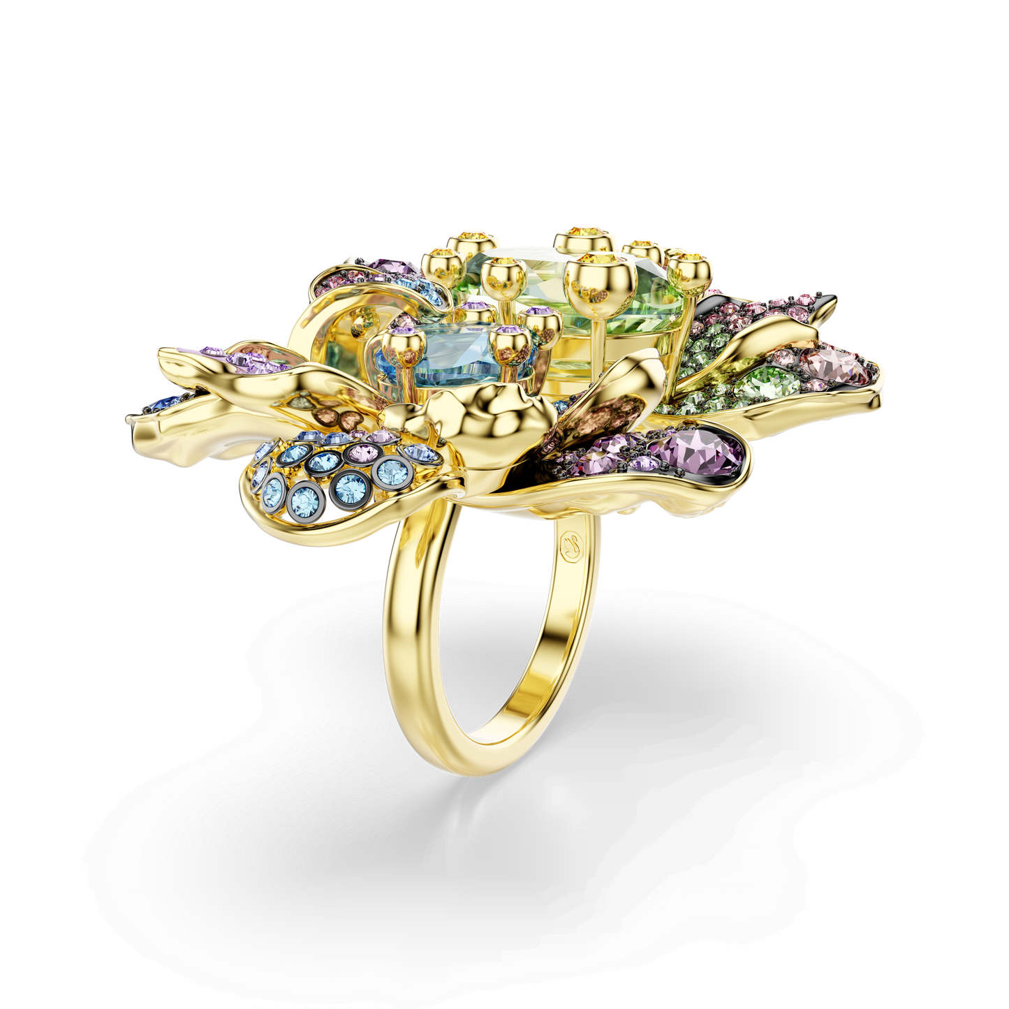 Idyllia ring, Mixed cuts, Pavé, Flower, Multicolored, Gold-tone plated 5721593
