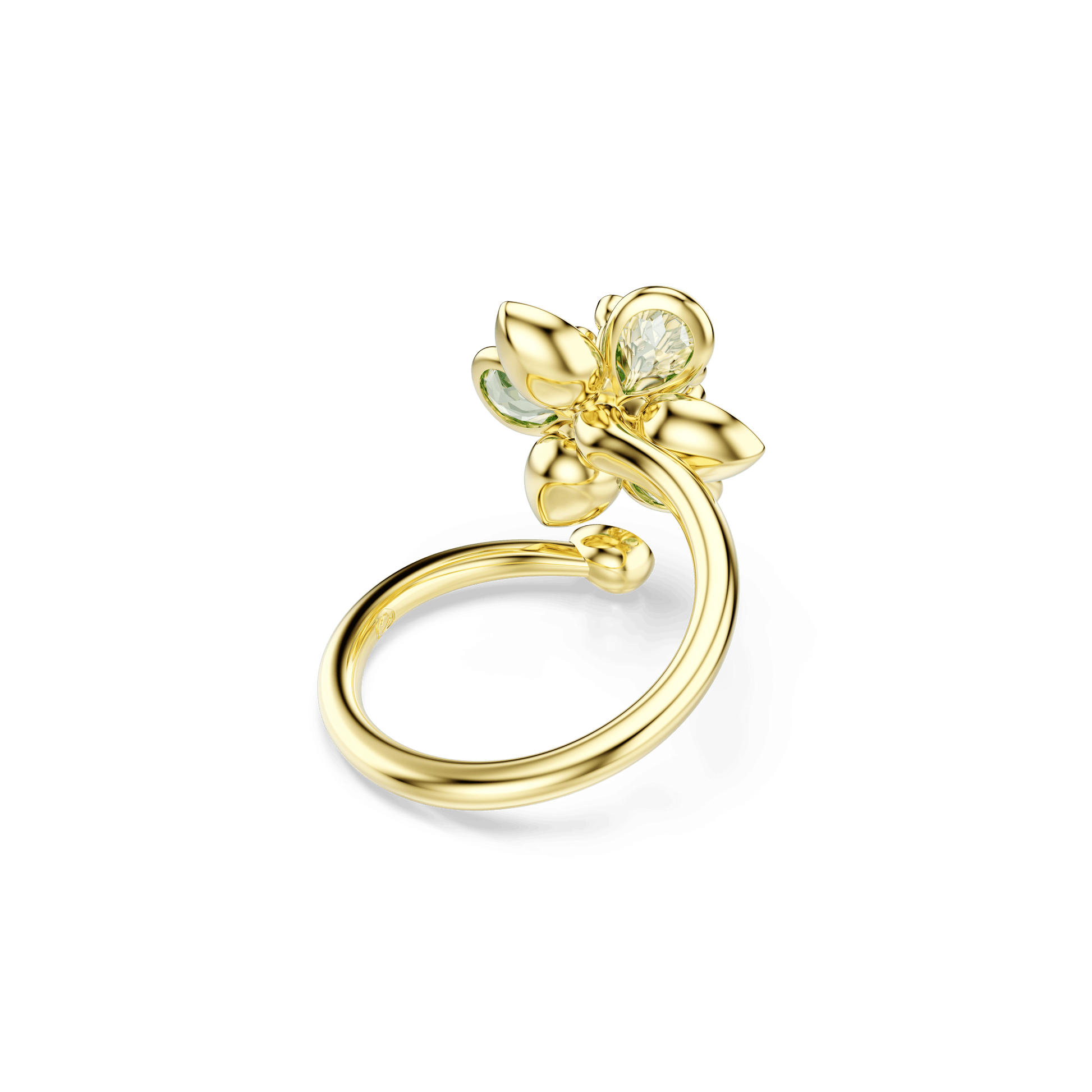 Idyllia open ring, Mixed cuts, Flower, Green, Gold-tone plated 5721599