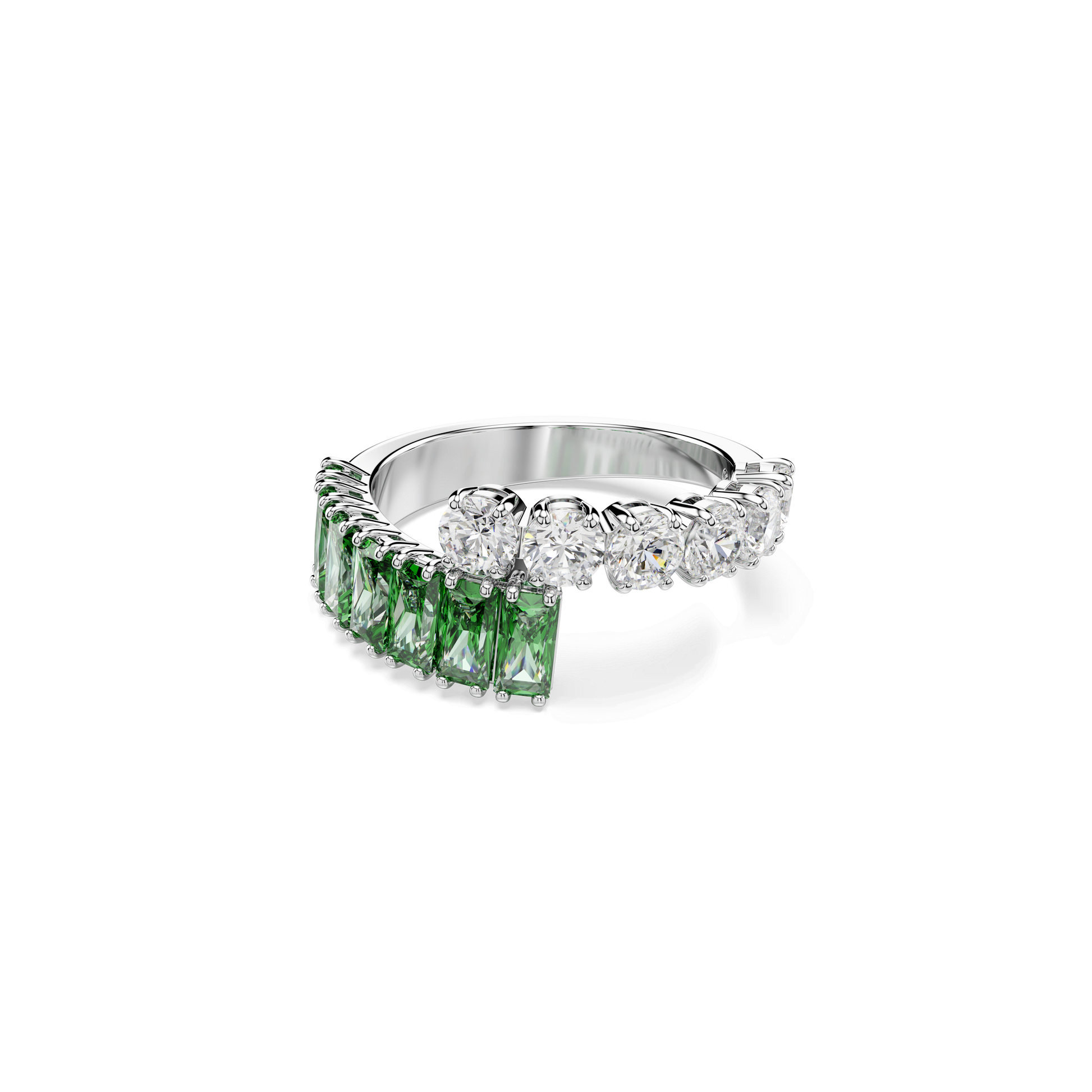 Matrix ring, Mixed cuts, Green, Rhodium plated 5722455